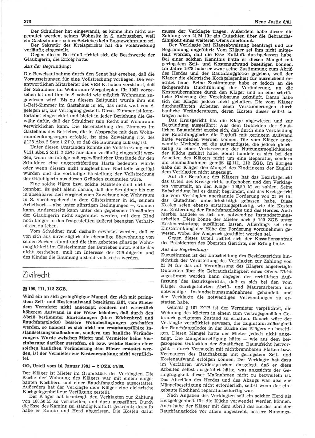 Neue Justiz (NJ), Zeitschrift für sozialistisches Recht und Gesetzlichkeit [Deutsche Demokratische Republik (DDR)], 35. Jahrgang 1981, Seite 376 (NJ DDR 1981, S. 376)