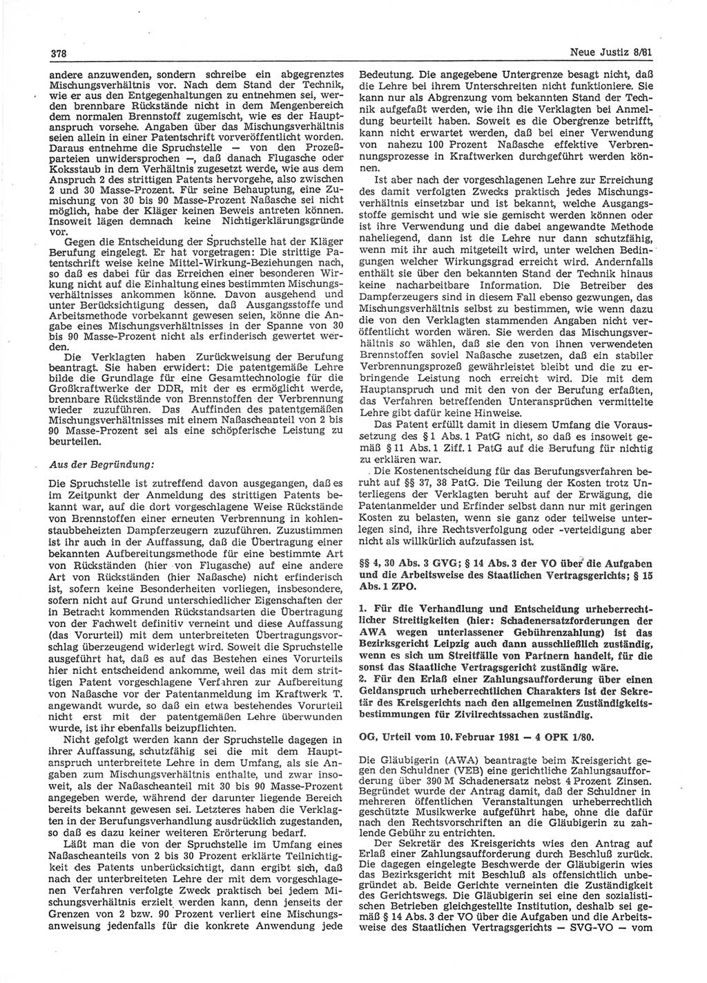 Neue Justiz (NJ), Zeitschrift für sozialistisches Recht und Gesetzlichkeit [Deutsche Demokratische Republik (DDR)], 35. Jahrgang 1981, Seite 378 (NJ DDR 1981, S. 378)