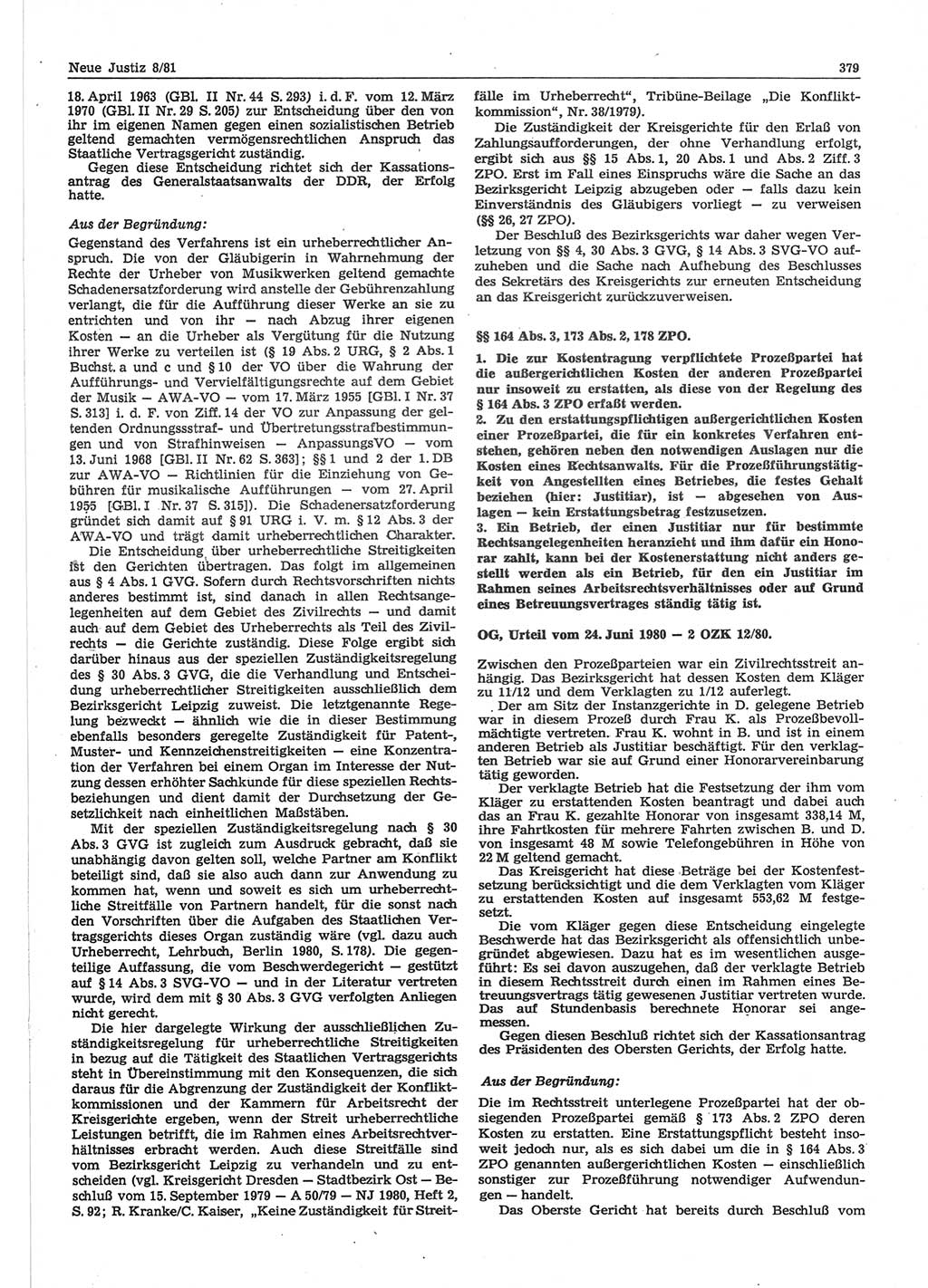Neue Justiz (NJ), Zeitschrift für sozialistisches Recht und Gesetzlichkeit [Deutsche Demokratische Republik (DDR)], 35. Jahrgang 1981, Seite 379 (NJ DDR 1981, S. 379)