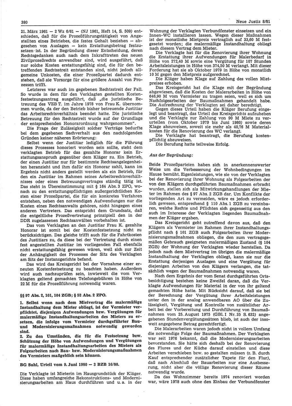 Neue Justiz (NJ), Zeitschrift für sozialistisches Recht und Gesetzlichkeit [Deutsche Demokratische Republik (DDR)], 35. Jahrgang 1981, Seite 380 (NJ DDR 1981, S. 380)