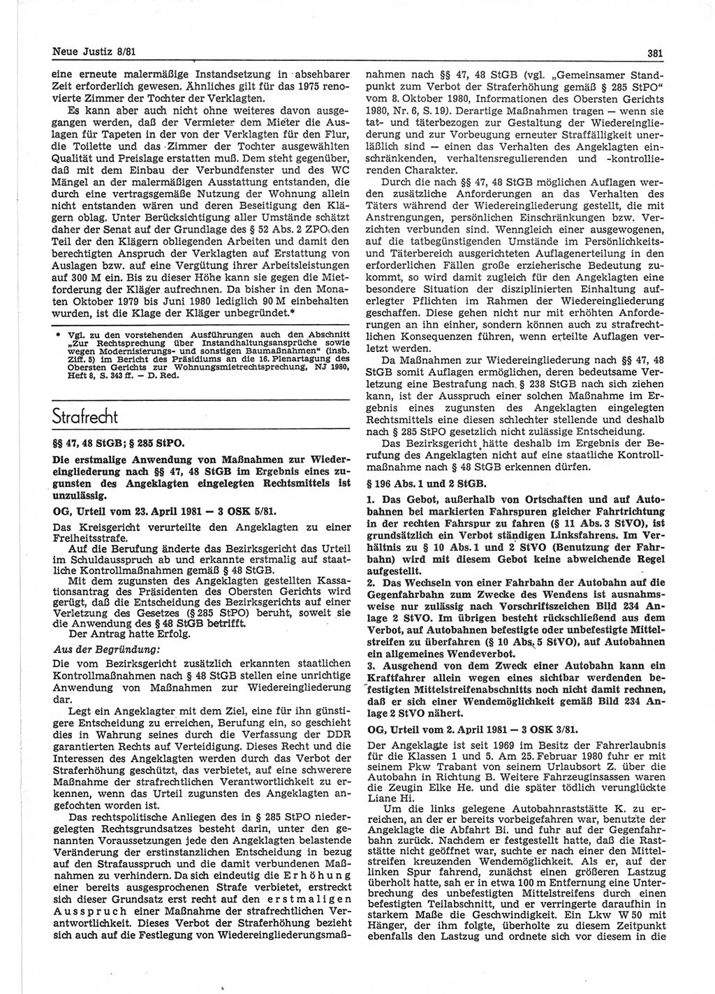 Neue Justiz (NJ), Zeitschrift für sozialistisches Recht und Gesetzlichkeit [Deutsche Demokratische Republik (DDR)], 35. Jahrgang 1981, Seite 381 (NJ DDR 1981, S. 381)