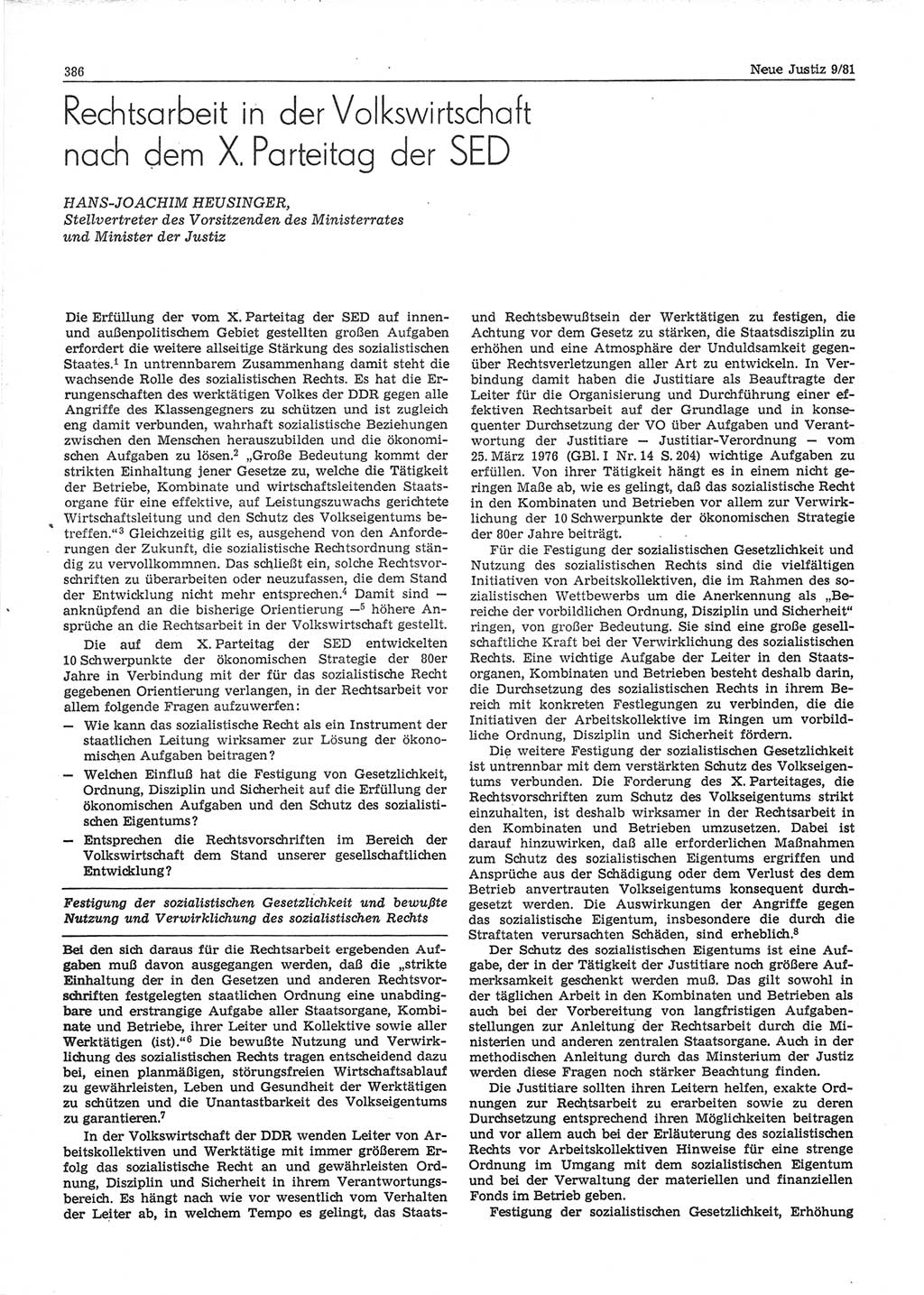 Neue Justiz (NJ), Zeitschrift für sozialistisches Recht und Gesetzlichkeit [Deutsche Demokratische Republik (DDR)], 35. Jahrgang 1981, Seite 386 (NJ DDR 1981, S. 386)