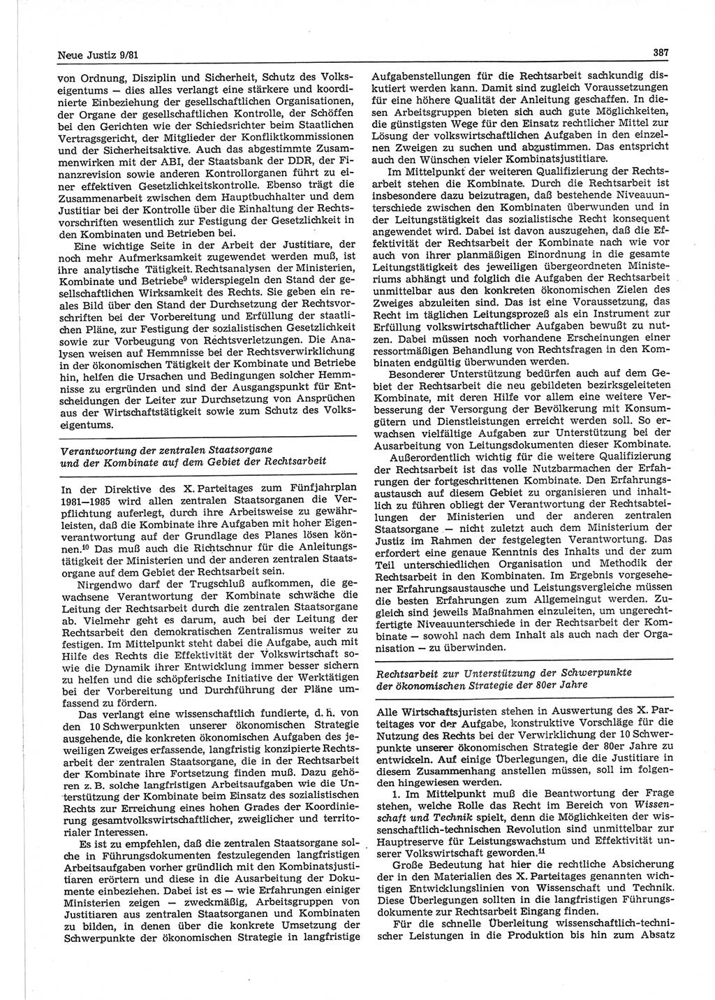 Neue Justiz (NJ), Zeitschrift für sozialistisches Recht und Gesetzlichkeit [Deutsche Demokratische Republik (DDR)], 35. Jahrgang 1981, Seite 387 (NJ DDR 1981, S. 387)