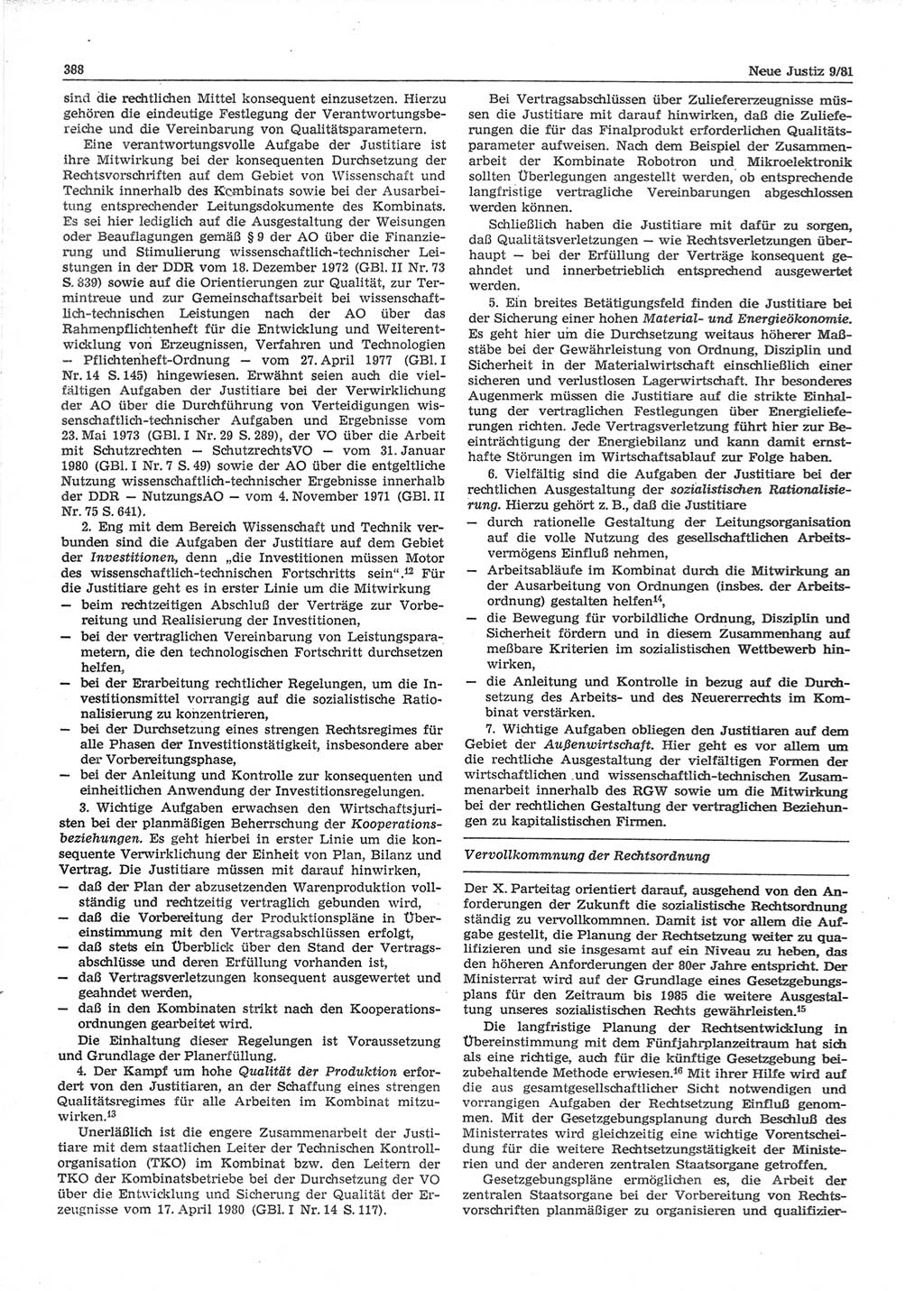 Neue Justiz (NJ), Zeitschrift für sozialistisches Recht und Gesetzlichkeit [Deutsche Demokratische Republik (DDR)], 35. Jahrgang 1981, Seite 388 (NJ DDR 1981, S. 388)