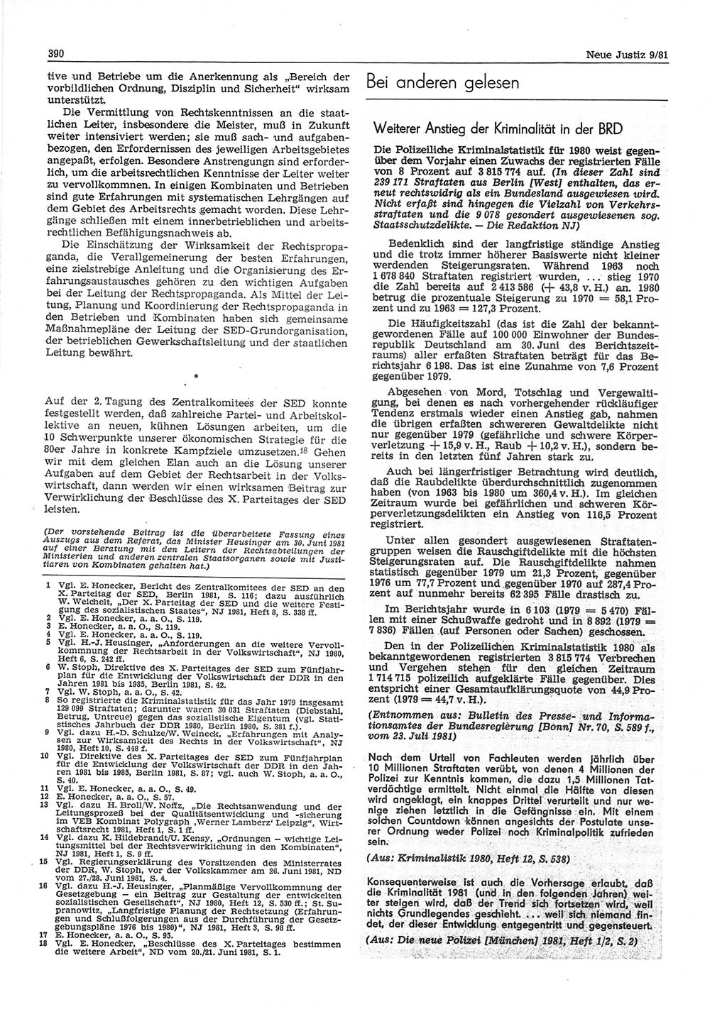 Neue Justiz (NJ), Zeitschrift für sozialistisches Recht und Gesetzlichkeit [Deutsche Demokratische Republik (DDR)], 35. Jahrgang 1981, Seite 390 (NJ DDR 1981, S. 390)