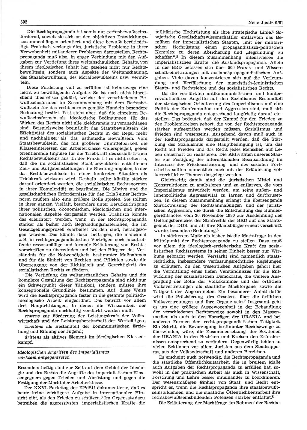 Neue Justiz (NJ), Zeitschrift für sozialistisches Recht und Gesetzlichkeit [Deutsche Demokratische Republik (DDR)], 35. Jahrgang 1981, Seite 392 (NJ DDR 1981, S. 392)