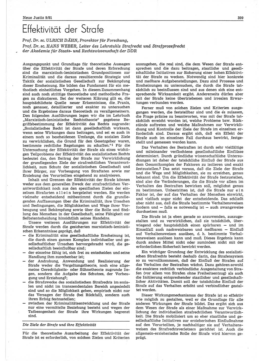 Neue Justiz (NJ), Zeitschrift für sozialistisches Recht und Gesetzlichkeit [Deutsche Demokratische Republik (DDR)], 35. Jahrgang 1981, Seite 399 (NJ DDR 1981, S. 399)