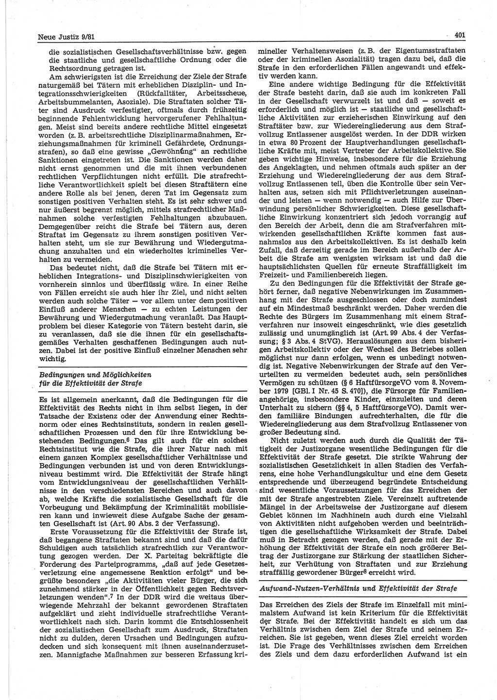 Neue Justiz (NJ), Zeitschrift für sozialistisches Recht und Gesetzlichkeit [Deutsche Demokratische Republik (DDR)], 35. Jahrgang 1981, Seite 401 (NJ DDR 1981, S. 401)