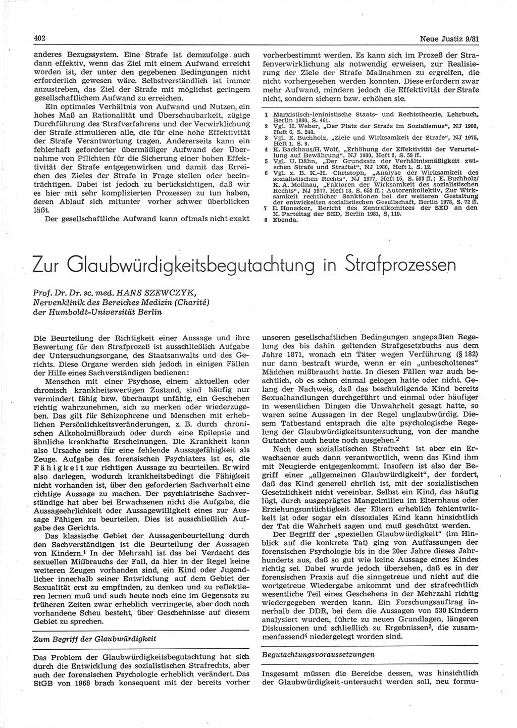Neue Justiz (NJ), Zeitschrift für sozialistisches Recht und Gesetzlichkeit [Deutsche Demokratische Republik (DDR)], 35. Jahrgang 1981, Seite 402 (NJ DDR 1981, S. 402)