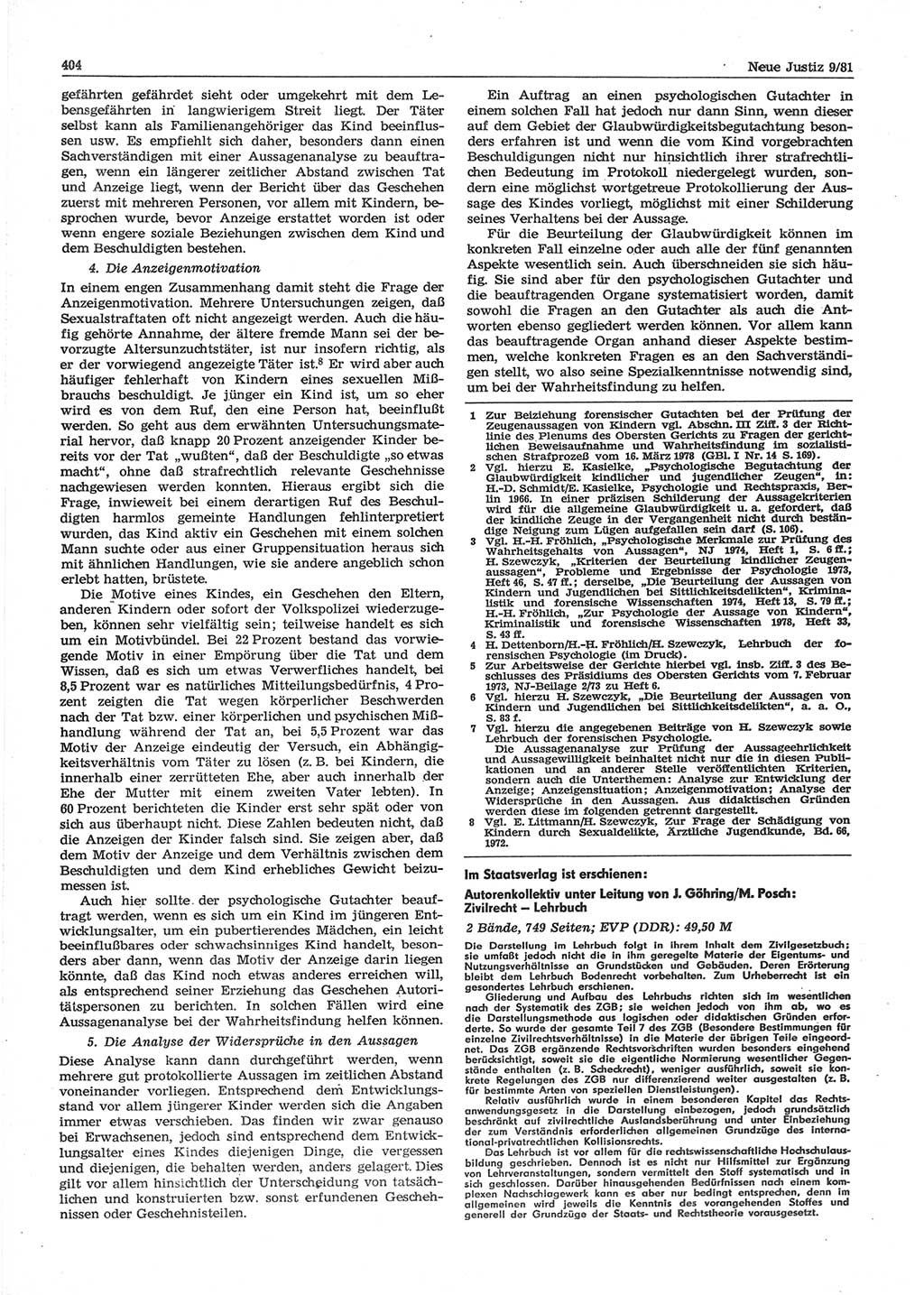Neue Justiz (NJ), Zeitschrift für sozialistisches Recht und Gesetzlichkeit [Deutsche Demokratische Republik (DDR)], 35. Jahrgang 1981, Seite 404 (NJ DDR 1981, S. 404)
