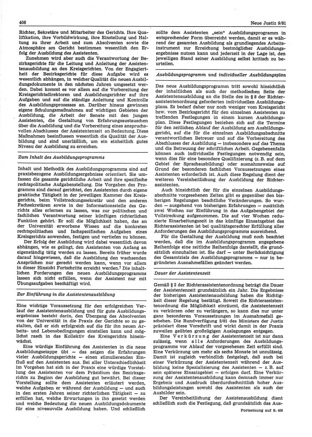 Neue Justiz (NJ), Zeitschrift für sozialistisches Recht und Gesetzlichkeit [Deutsche Demokratische Republik (DDR)], 35. Jahrgang 1981, Seite 406 (NJ DDR 1981, S. 406)
