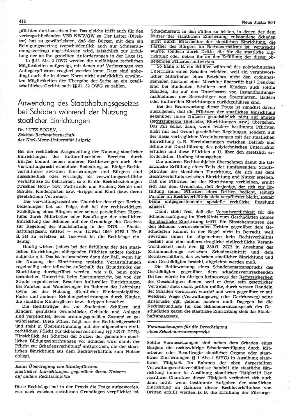 Neue Justiz (NJ), Zeitschrift für sozialistisches Recht und Gesetzlichkeit [Deutsche Demokratische Republik (DDR)], 35. Jahrgang 1981, Seite 412 (NJ DDR 1981, S. 412)