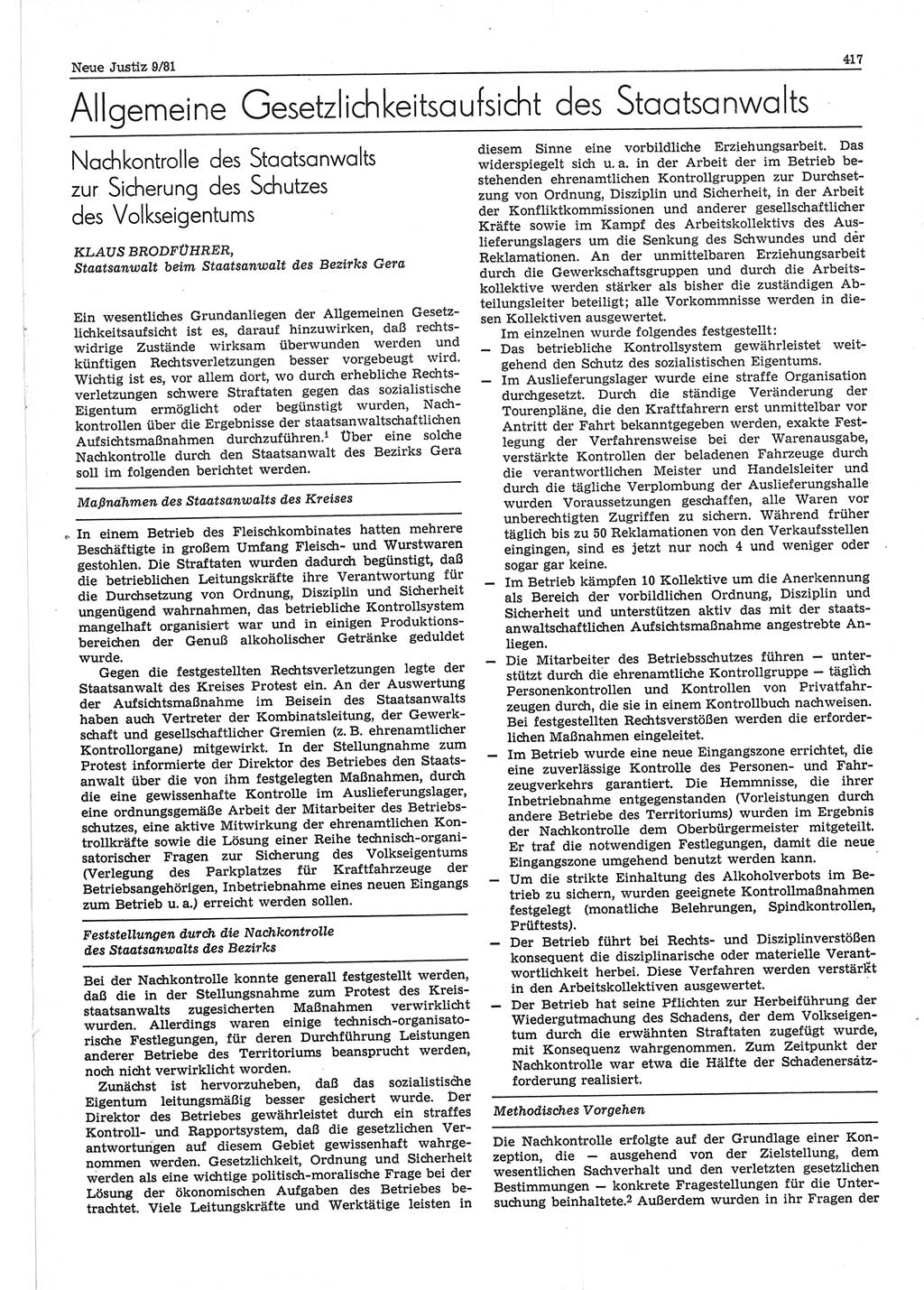 Neue Justiz (NJ), Zeitschrift für sozialistisches Recht und Gesetzlichkeit [Deutsche Demokratische Republik (DDR)], 35. Jahrgang 1981, Seite 417 (NJ DDR 1981, S. 417)