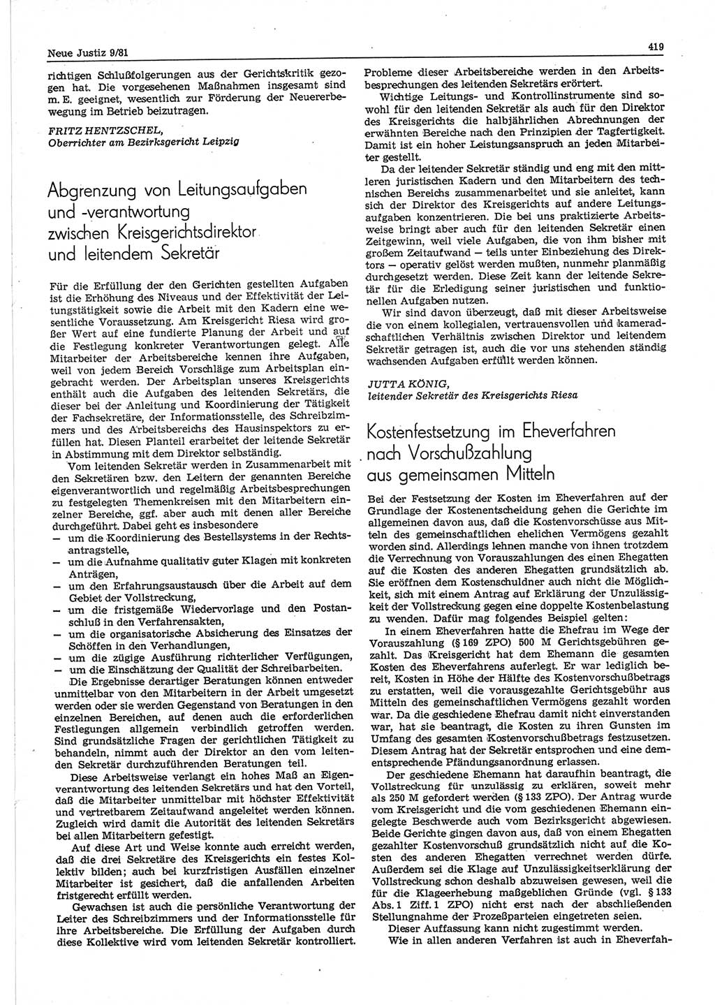 Neue Justiz (NJ), Zeitschrift für sozialistisches Recht und Gesetzlichkeit [Deutsche Demokratische Republik (DDR)], 35. Jahrgang 1981, Seite 419 (NJ DDR 1981, S. 419)