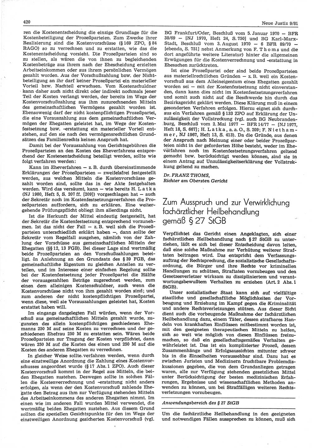 Neue Justiz (NJ), Zeitschrift für sozialistisches Recht und Gesetzlichkeit [Deutsche Demokratische Republik (DDR)], 35. Jahrgang 1981, Seite 420 (NJ DDR 1981, S. 420)