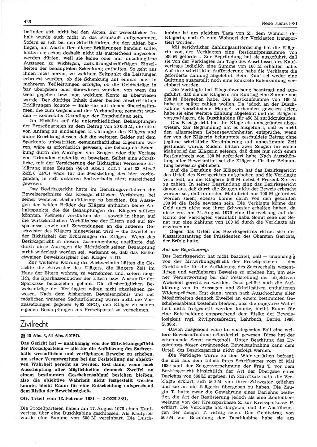 Neue Justiz (NJ), Zeitschrift für sozialistisches Recht und Gesetzlichkeit [Deutsche Demokratische Republik (DDR)], 35. Jahrgang 1981, Seite 426 (NJ DDR 1981, S. 426)