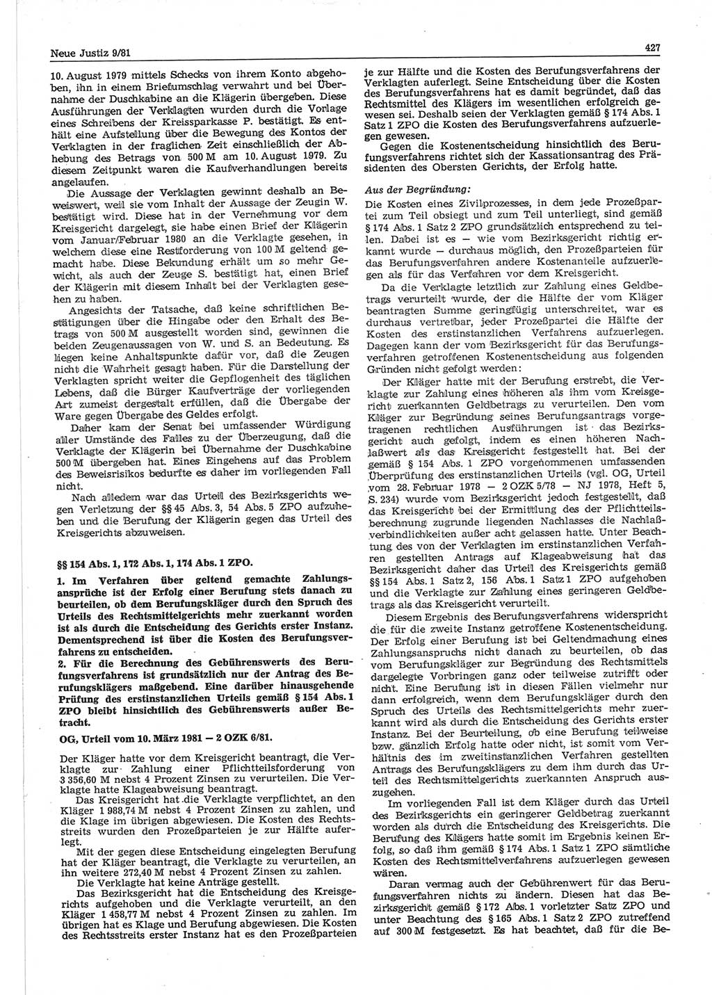 Neue Justiz (NJ), Zeitschrift für sozialistisches Recht und Gesetzlichkeit [Deutsche Demokratische Republik (DDR)], 35. Jahrgang 1981, Seite 427 (NJ DDR 1981, S. 427)