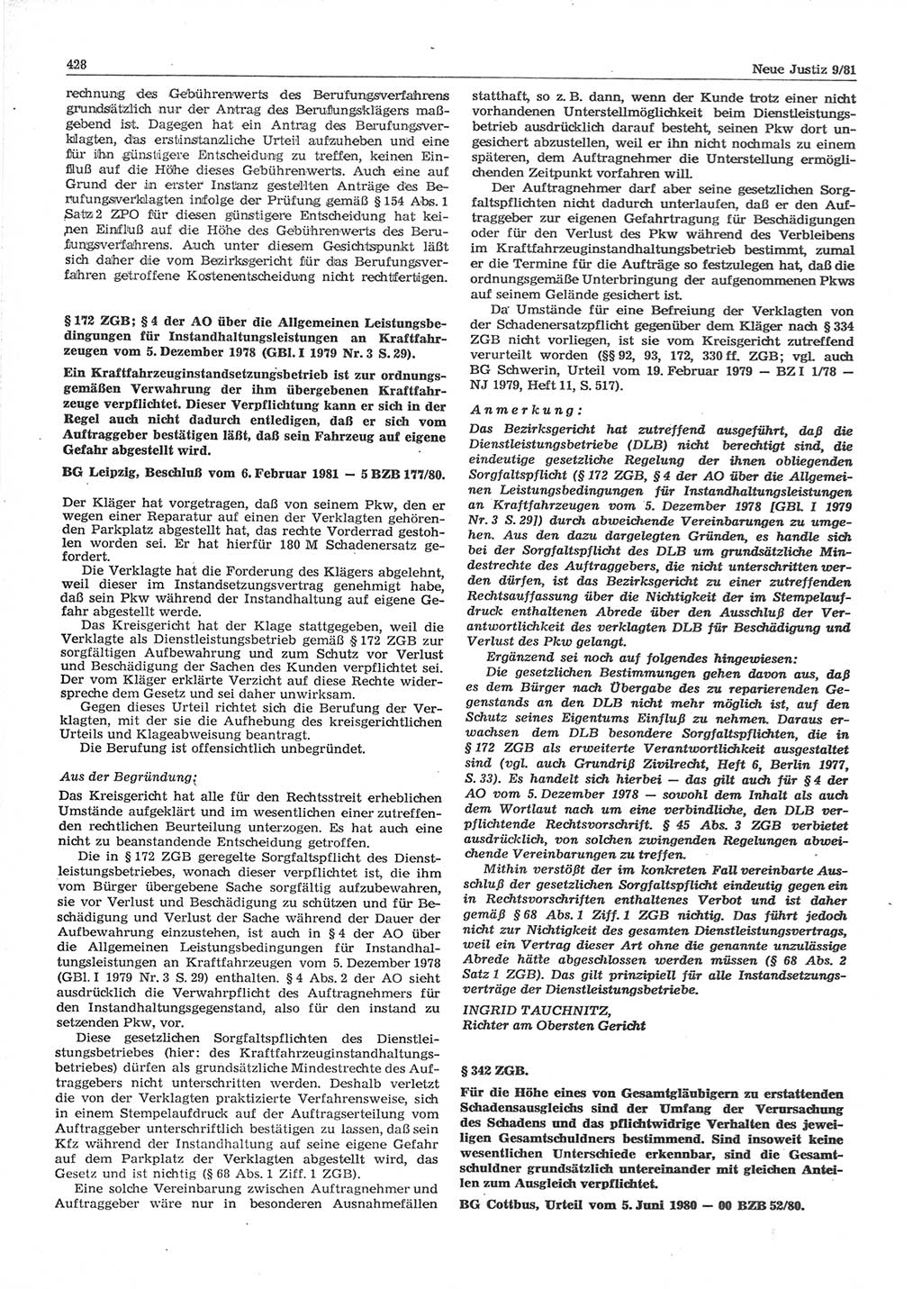 Neue Justiz (NJ), Zeitschrift für sozialistisches Recht und Gesetzlichkeit [Deutsche Demokratische Republik (DDR)], 35. Jahrgang 1981, Seite 428 (NJ DDR 1981, S. 428)