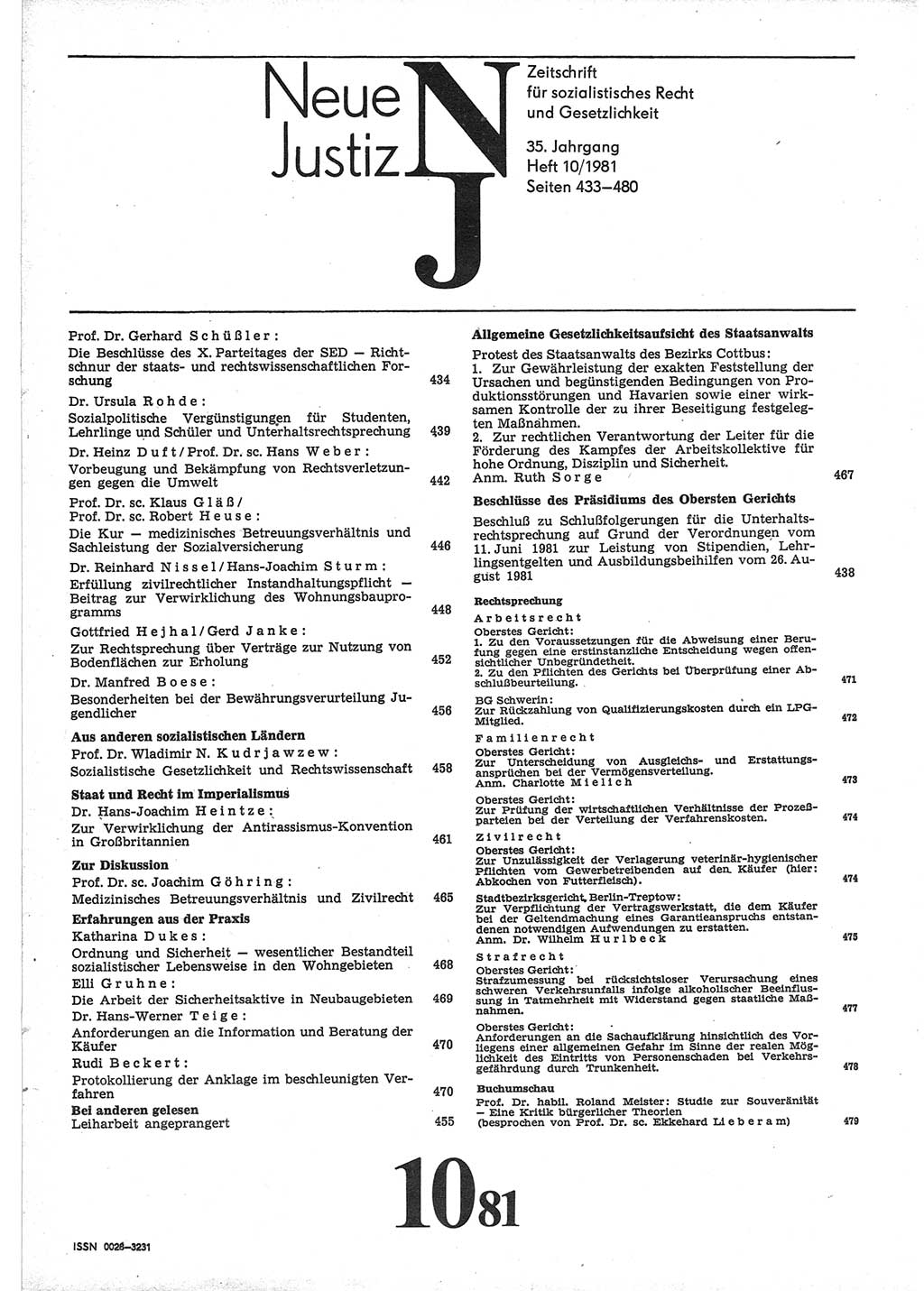 Neue Justiz (NJ), Zeitschrift für sozialistisches Recht und Gesetzlichkeit [Deutsche Demokratische Republik (DDR)], 35. Jahrgang 1981, Seite 433 (NJ DDR 1981, S. 433)