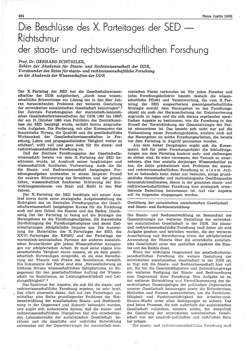 Neue Justiz (NJ), Zeitschrift für sozialistisches Recht und Gesetzlichkeit [Deutsche Demokratische Republik (DDR)], 35. Jahrgang 1981, Seite 434 (NJ DDR 1981, S. 434)