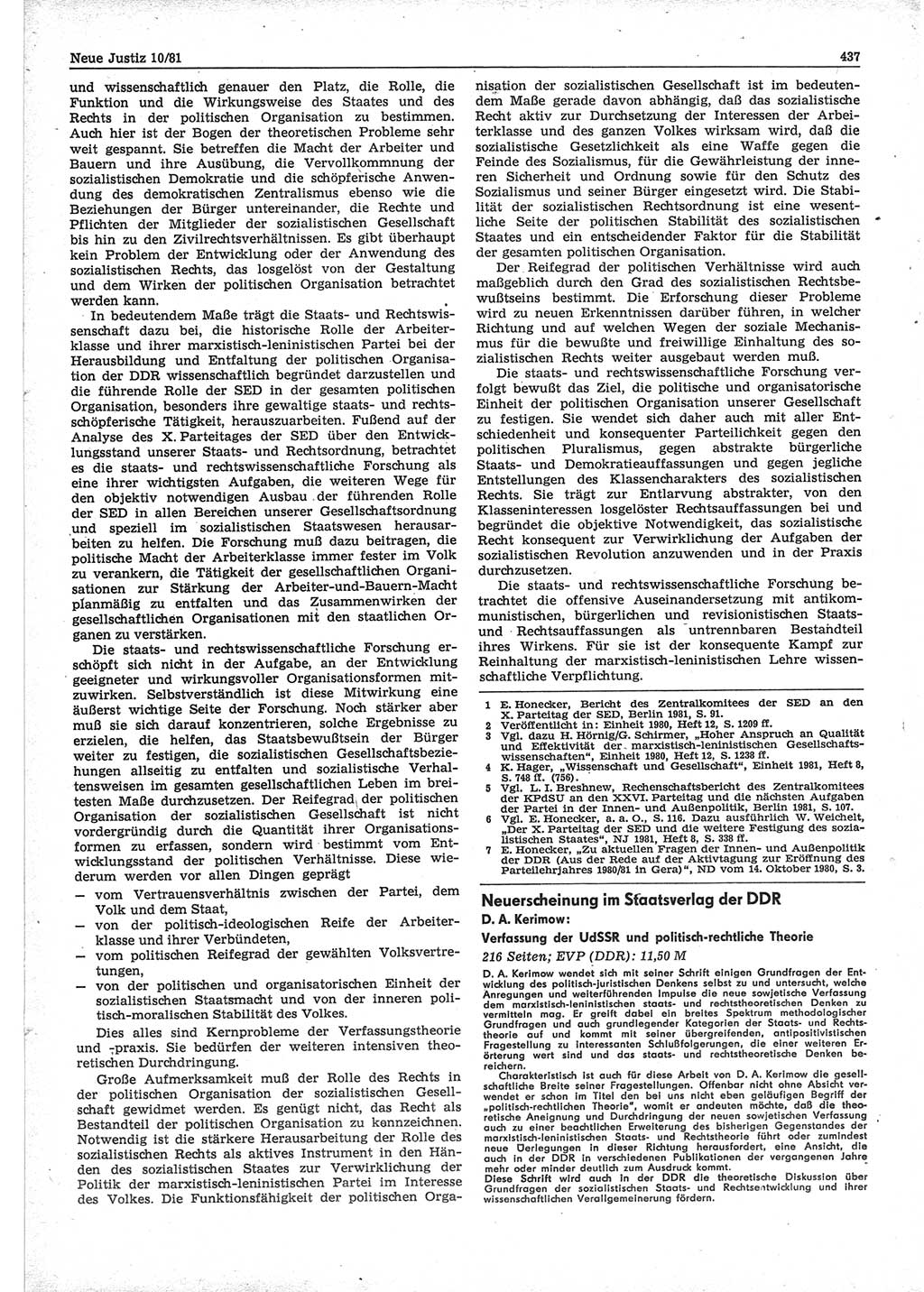 Neue Justiz (NJ), Zeitschrift für sozialistisches Recht und Gesetzlichkeit [Deutsche Demokratische Republik (DDR)], 35. Jahrgang 1981, Seite 437 (NJ DDR 1981, S. 437)