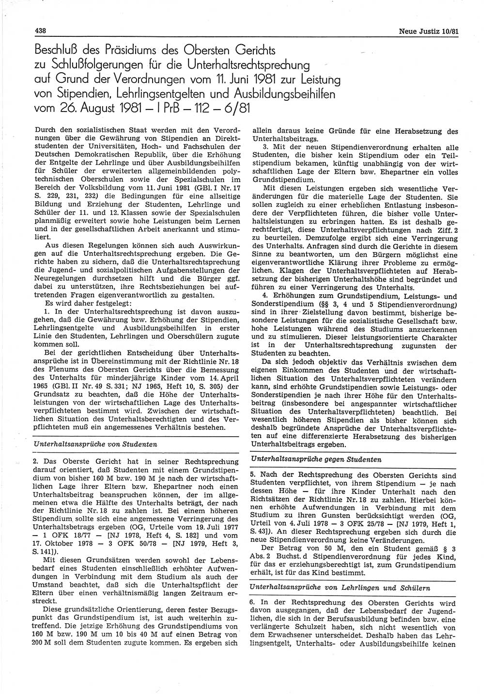 Neue Justiz (NJ), Zeitschrift für sozialistisches Recht und Gesetzlichkeit [Deutsche Demokratische Republik (DDR)], 35. Jahrgang 1981, Seite 438 (NJ DDR 1981, S. 438)
