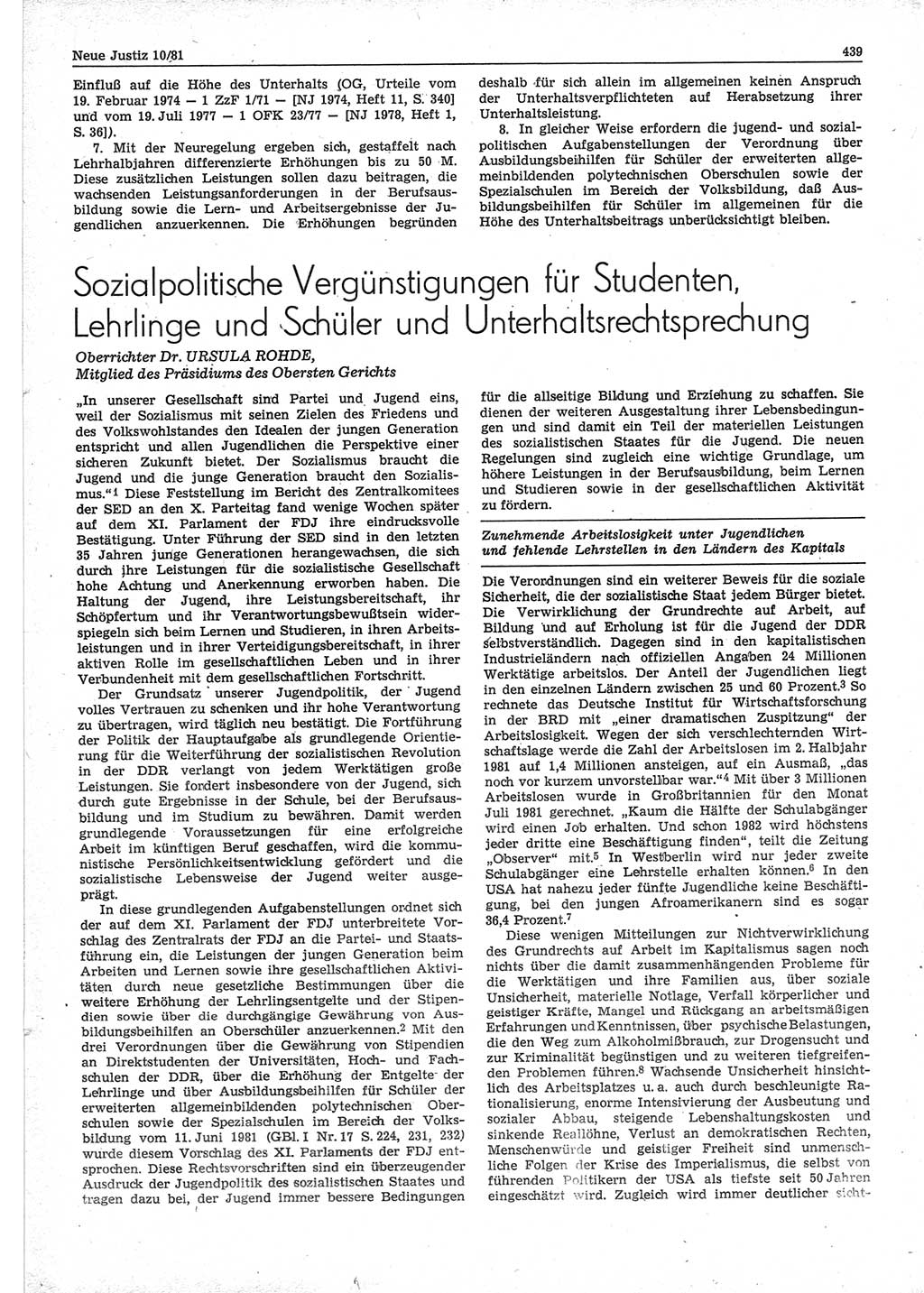 Neue Justiz (NJ), Zeitschrift für sozialistisches Recht und Gesetzlichkeit [Deutsche Demokratische Republik (DDR)], 35. Jahrgang 1981, Seite 439 (NJ DDR 1981, S. 439)
