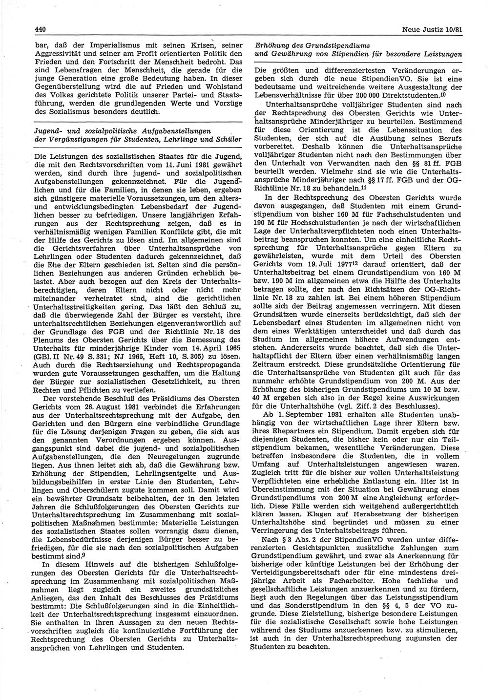 Neue Justiz (NJ), Zeitschrift für sozialistisches Recht und Gesetzlichkeit [Deutsche Demokratische Republik (DDR)], 35. Jahrgang 1981, Seite 440 (NJ DDR 1981, S. 440)