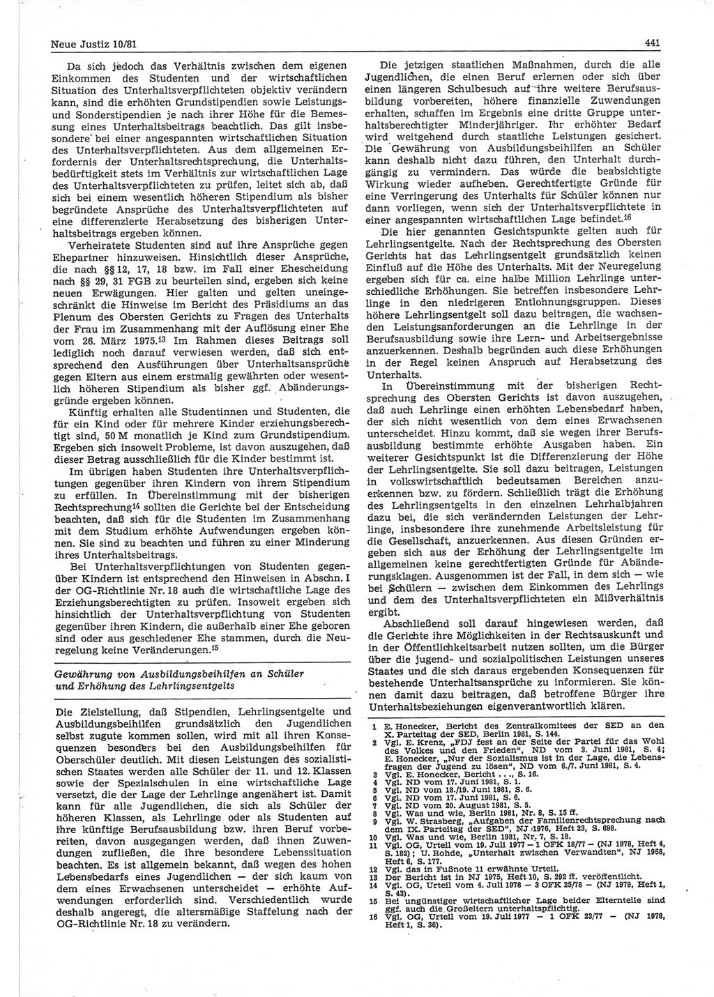 Neue Justiz (NJ), Zeitschrift für sozialistisches Recht und Gesetzlichkeit [Deutsche Demokratische Republik (DDR)], 35. Jahrgang 1981, Seite 441 (NJ DDR 1981, S. 441)