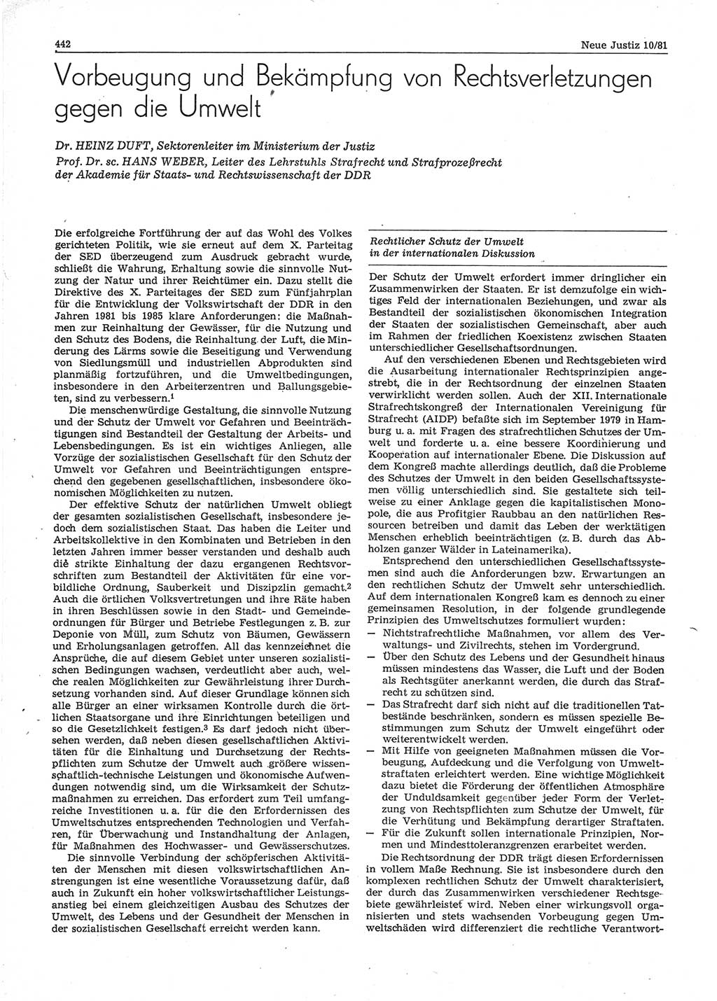 Neue Justiz (NJ), Zeitschrift für sozialistisches Recht und Gesetzlichkeit [Deutsche Demokratische Republik (DDR)], 35. Jahrgang 1981, Seite 442 (NJ DDR 1981, S. 442)