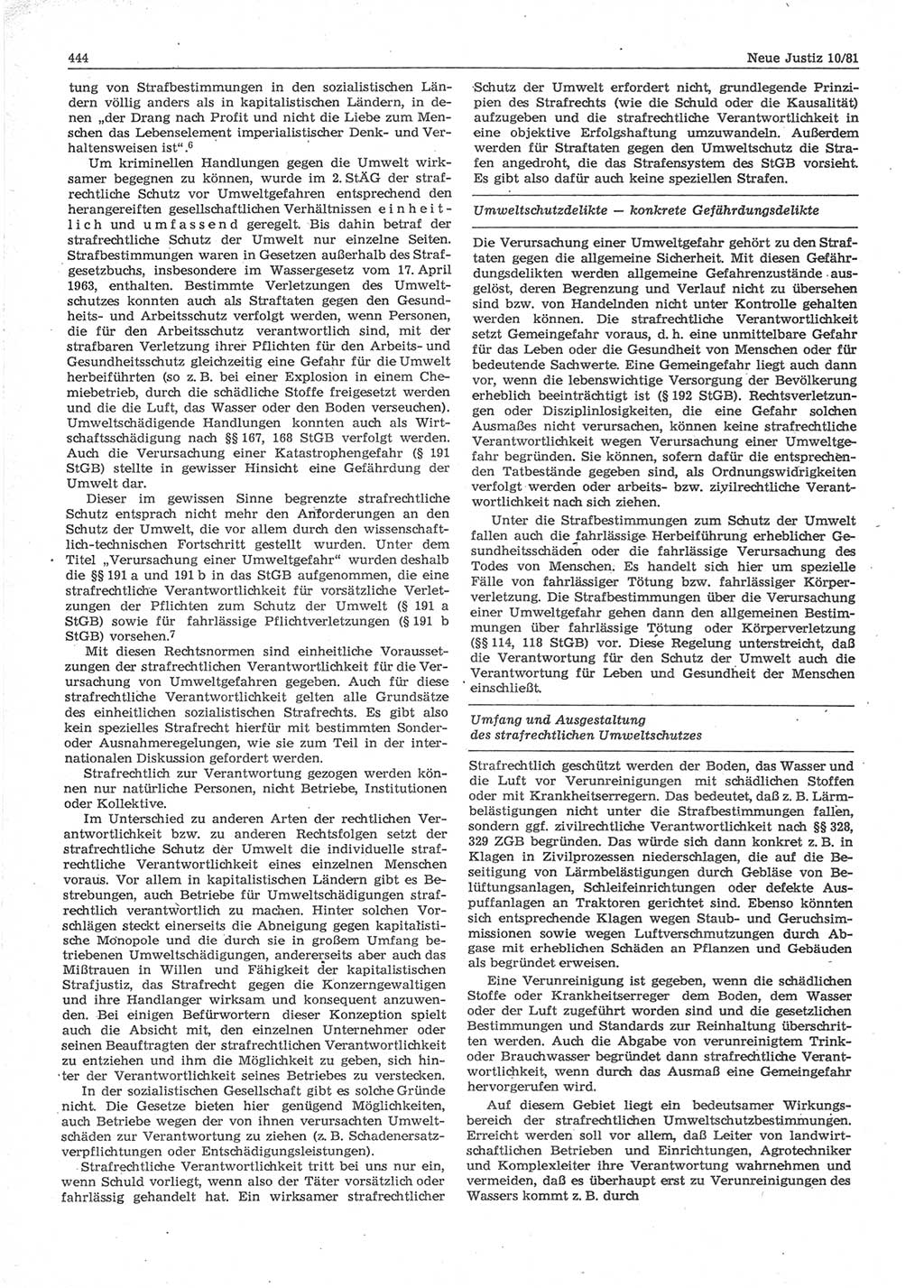 Neue Justiz (NJ), Zeitschrift für sozialistisches Recht und Gesetzlichkeit [Deutsche Demokratische Republik (DDR)], 35. Jahrgang 1981, Seite 444 (NJ DDR 1981, S. 444)