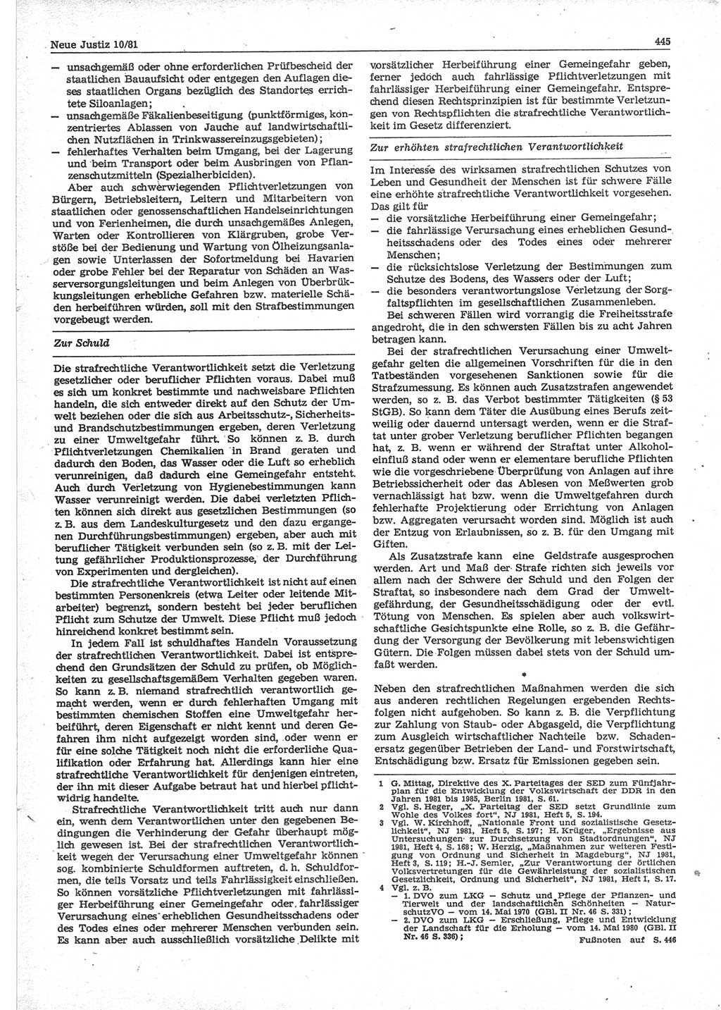 Neue Justiz (NJ), Zeitschrift für sozialistisches Recht und Gesetzlichkeit [Deutsche Demokratische Republik (DDR)], 35. Jahrgang 1981, Seite 445 (NJ DDR 1981, S. 445)
