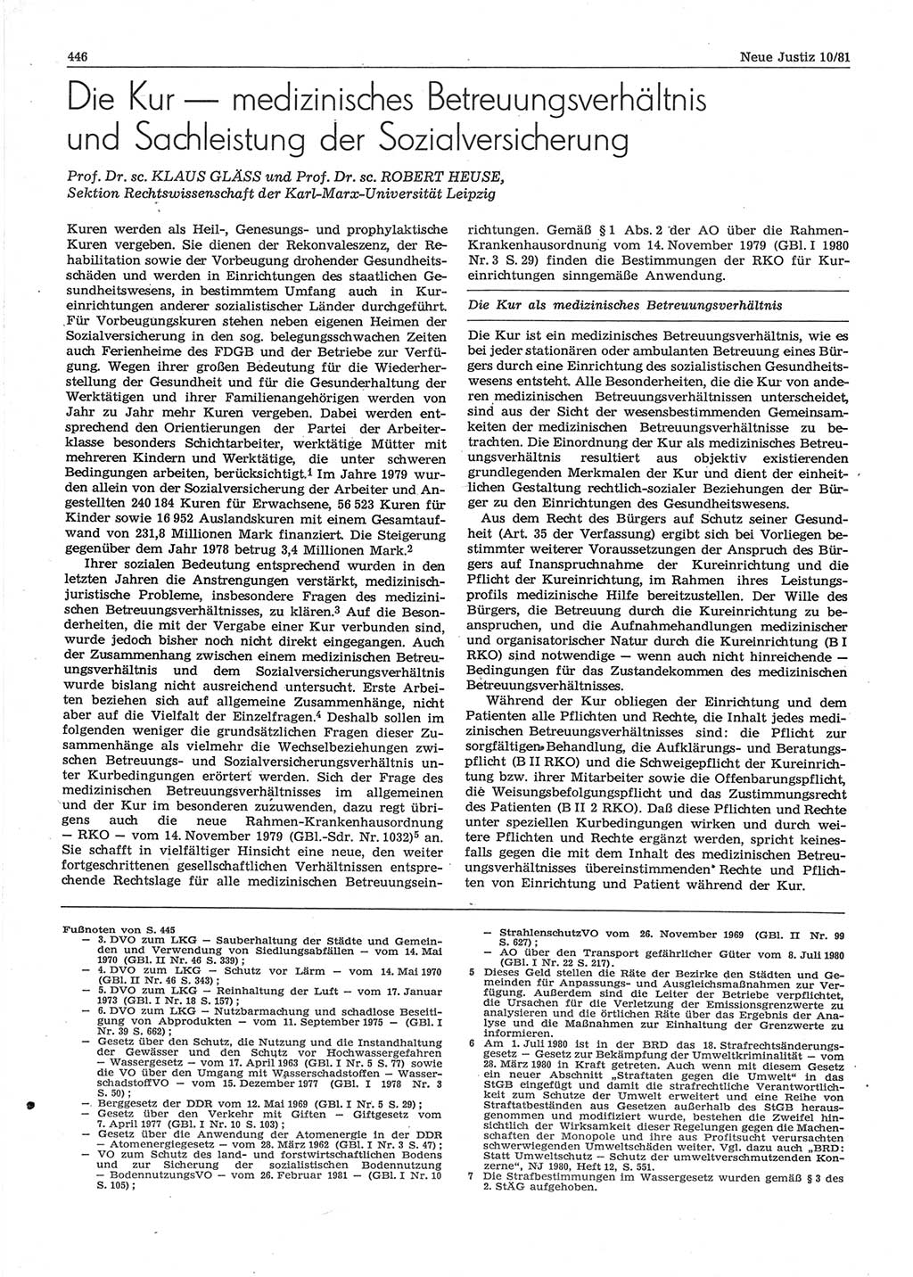 Neue Justiz (NJ), Zeitschrift für sozialistisches Recht und Gesetzlichkeit [Deutsche Demokratische Republik (DDR)], 35. Jahrgang 1981, Seite 446 (NJ DDR 1981, S. 446)