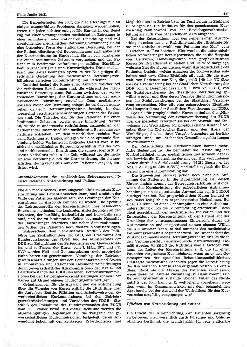 Neue Justiz (NJ), Zeitschrift für sozialistisches Recht und Gesetzlichkeit [Deutsche Demokratische Republik (DDR)], 35. Jahrgang 1981, Seite 447 (NJ DDR 1981, S. 447)
