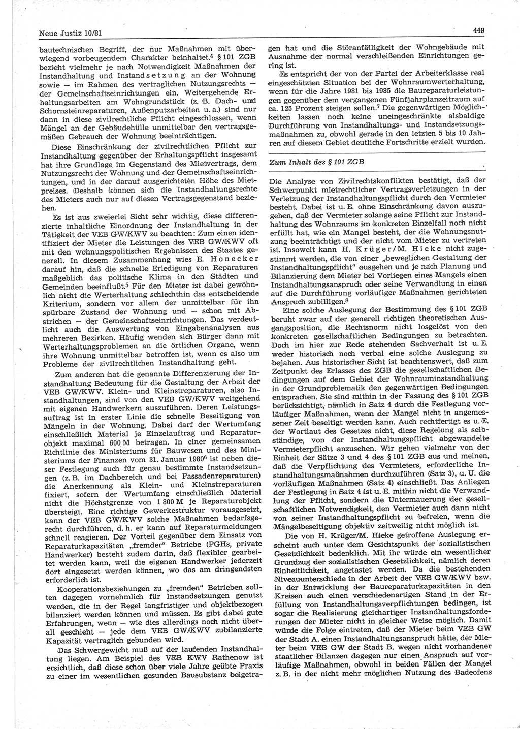 Neue Justiz (NJ), Zeitschrift für sozialistisches Recht und Gesetzlichkeit [Deutsche Demokratische Republik (DDR)], 35. Jahrgang 1981, Seite 449 (NJ DDR 1981, S. 449)