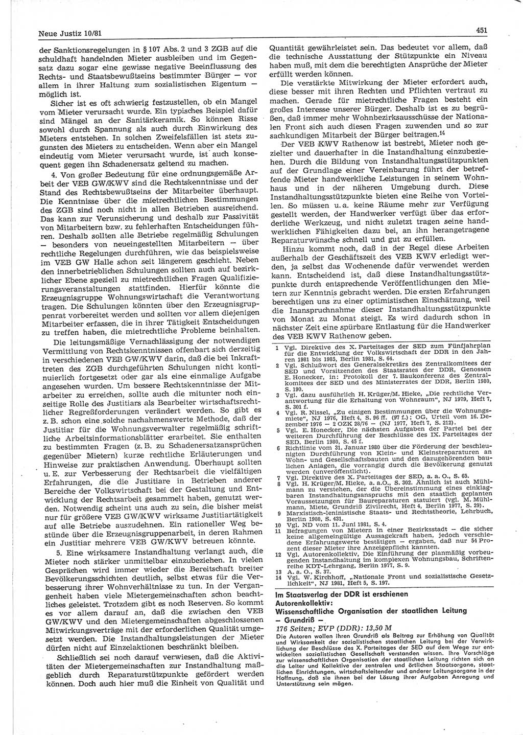 Neue Justiz (NJ), Zeitschrift für sozialistisches Recht und Gesetzlichkeit [Deutsche Demokratische Republik (DDR)], 35. Jahrgang 1981, Seite 451 (NJ DDR 1981, S. 451)