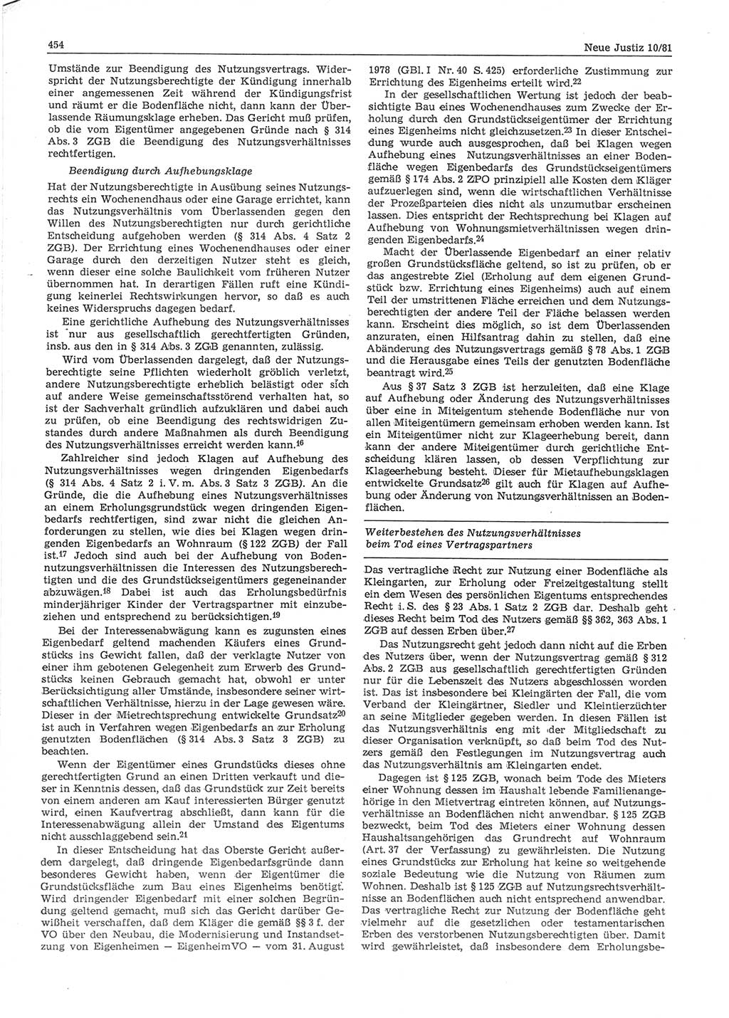 Neue Justiz (NJ), Zeitschrift für sozialistisches Recht und Gesetzlichkeit [Deutsche Demokratische Republik (DDR)], 35. Jahrgang 1981, Seite 454 (NJ DDR 1981, S. 454)