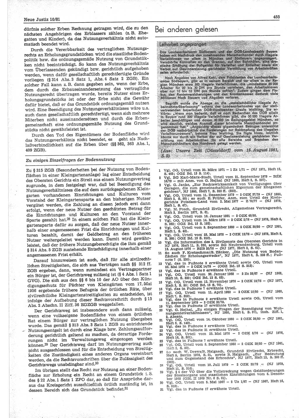 Neue Justiz (NJ), Zeitschrift für sozialistisches Recht und Gesetzlichkeit [Deutsche Demokratische Republik (DDR)], 35. Jahrgang 1981, Seite 455 (NJ DDR 1981, S. 455)