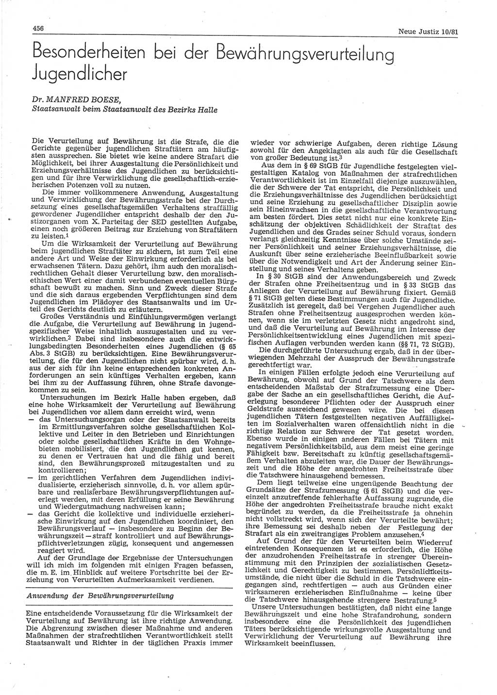 Neue Justiz (NJ), Zeitschrift für sozialistisches Recht und Gesetzlichkeit [Deutsche Demokratische Republik (DDR)], 35. Jahrgang 1981, Seite 456 (NJ DDR 1981, S. 456)