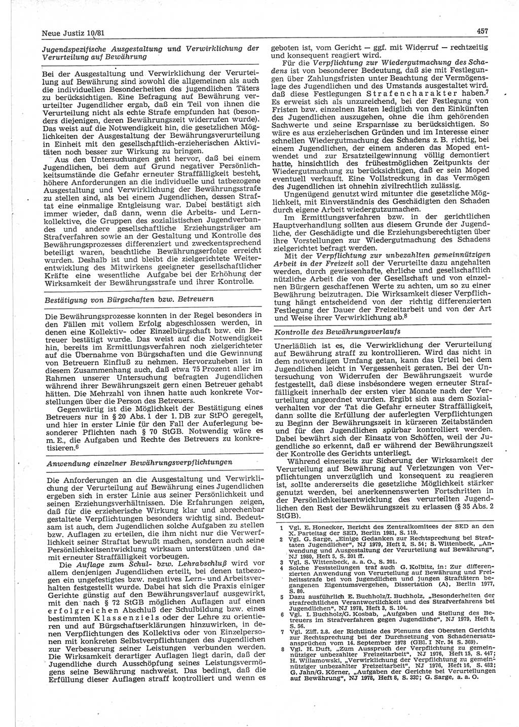 Neue Justiz (NJ), Zeitschrift für sozialistisches Recht und Gesetzlichkeit [Deutsche Demokratische Republik (DDR)], 35. Jahrgang 1981, Seite 457 (NJ DDR 1981, S. 457)