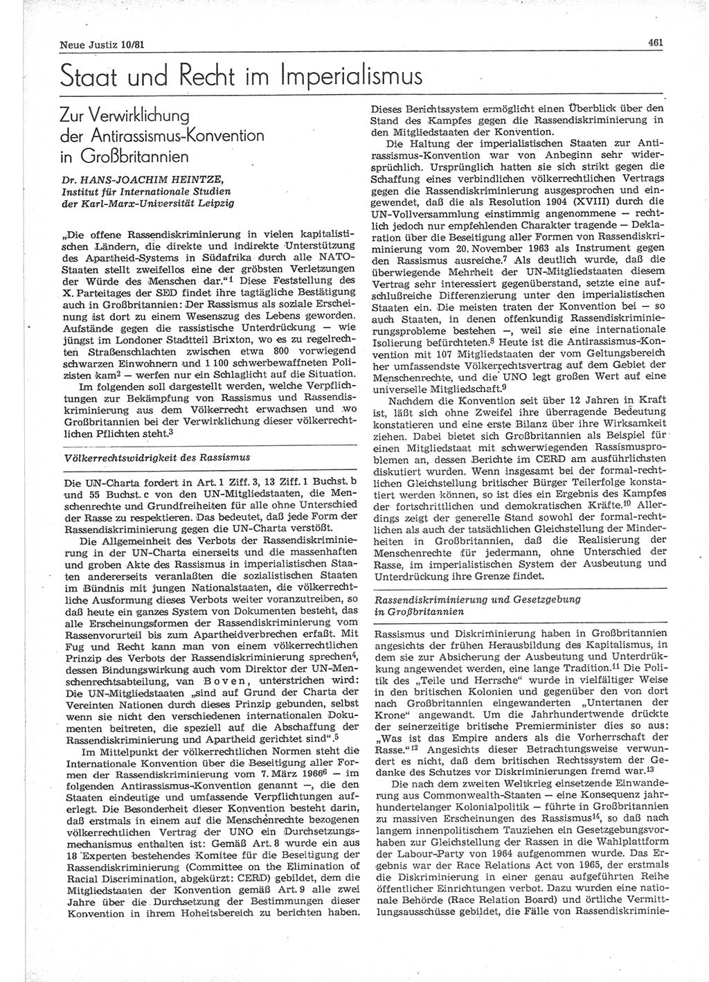 Neue Justiz (NJ), Zeitschrift für sozialistisches Recht und Gesetzlichkeit [Deutsche Demokratische Republik (DDR)], 35. Jahrgang 1981, Seite 461 (NJ DDR 1981, S. 461)