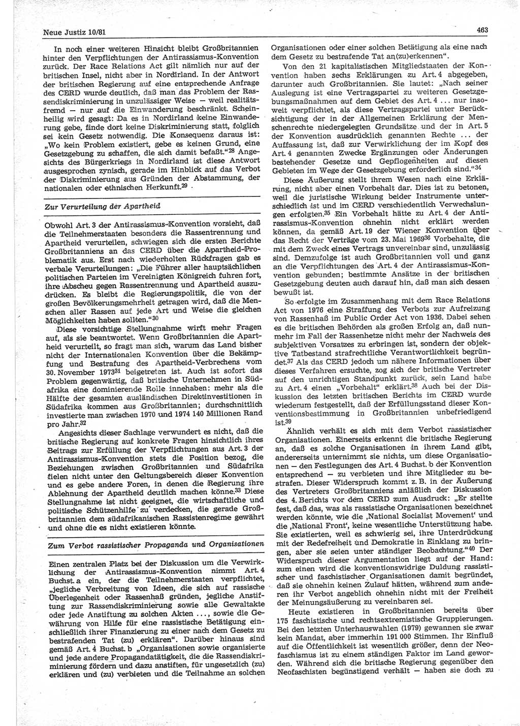 Neue Justiz (NJ), Zeitschrift für sozialistisches Recht und Gesetzlichkeit [Deutsche Demokratische Republik (DDR)], 35. Jahrgang 1981, Seite 463 (NJ DDR 1981, S. 463)