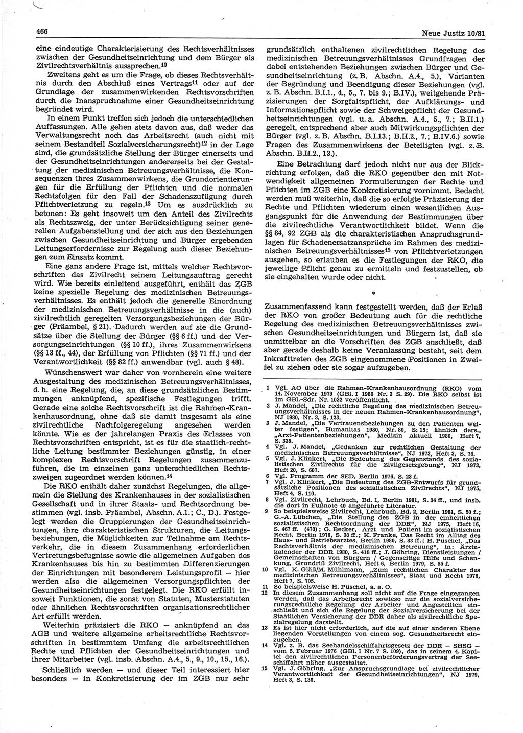 Neue Justiz (NJ), Zeitschrift für sozialistisches Recht und Gesetzlichkeit [Deutsche Demokratische Republik (DDR)], 35. Jahrgang 1981, Seite 466 (NJ DDR 1981, S. 466)
