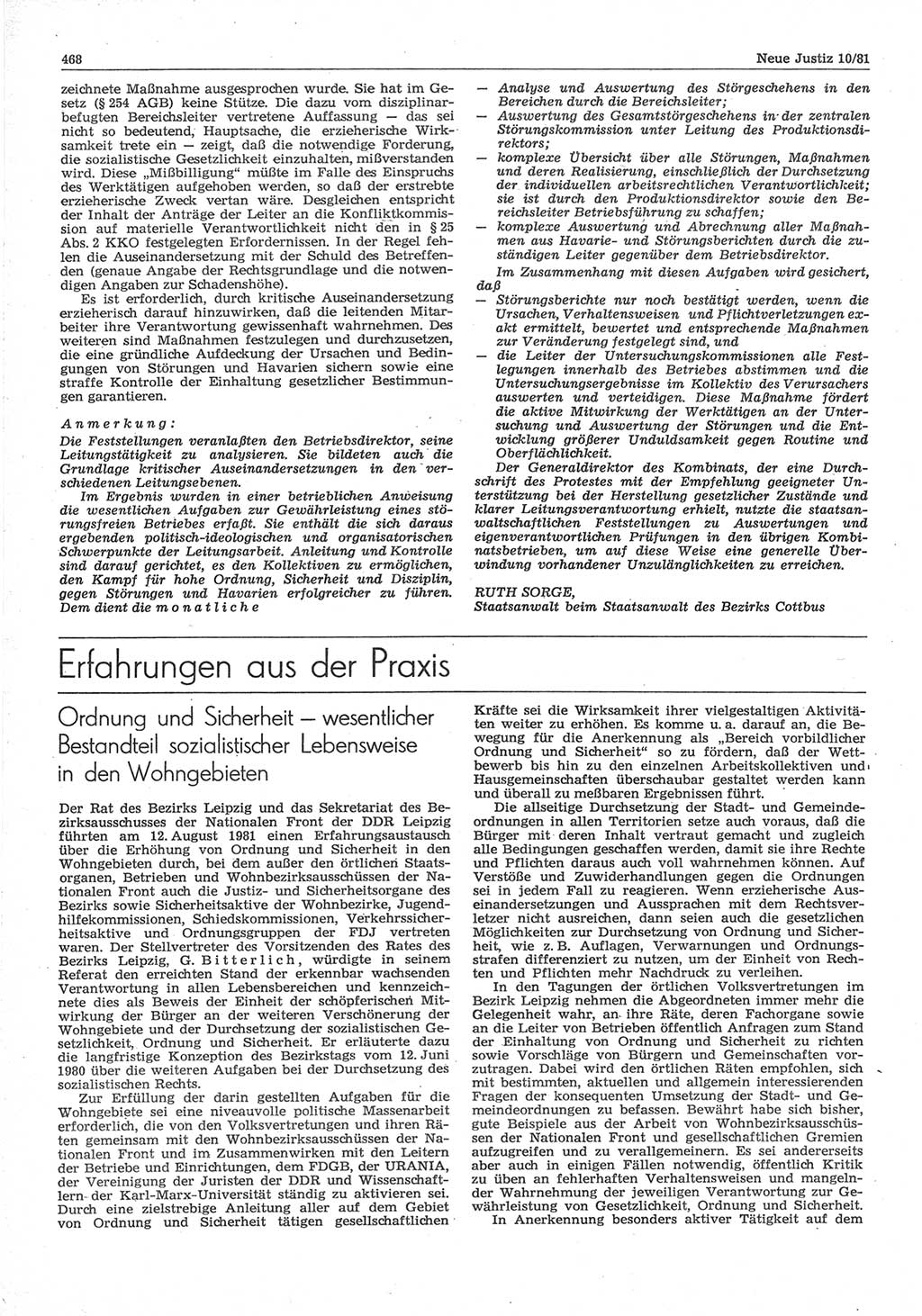 Neue Justiz (NJ), Zeitschrift für sozialistisches Recht und Gesetzlichkeit [Deutsche Demokratische Republik (DDR)], 35. Jahrgang 1981, Seite 468 (NJ DDR 1981, S. 468)