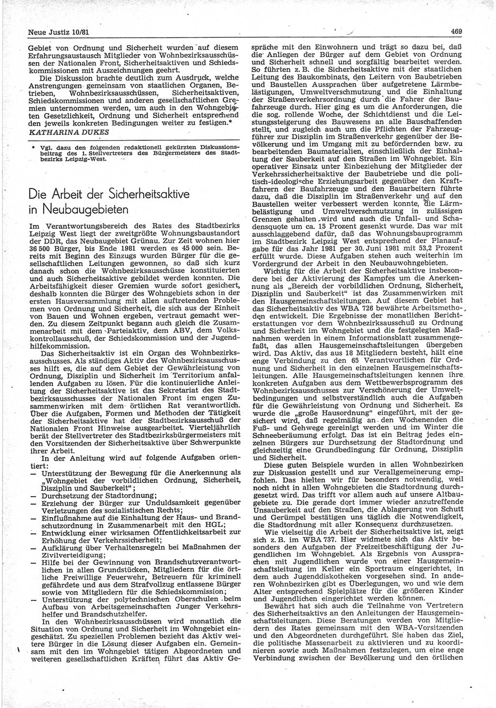 Neue Justiz (NJ), Zeitschrift für sozialistisches Recht und Gesetzlichkeit [Deutsche Demokratische Republik (DDR)], 35. Jahrgang 1981, Seite 469 (NJ DDR 1981, S. 469)