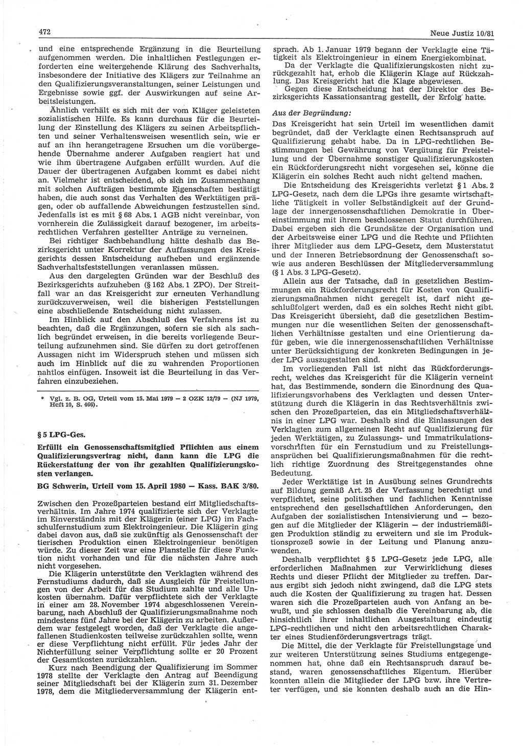 Neue Justiz (NJ), Zeitschrift für sozialistisches Recht und Gesetzlichkeit [Deutsche Demokratische Republik (DDR)], 35. Jahrgang 1981, Seite 472 (NJ DDR 1981, S. 472)