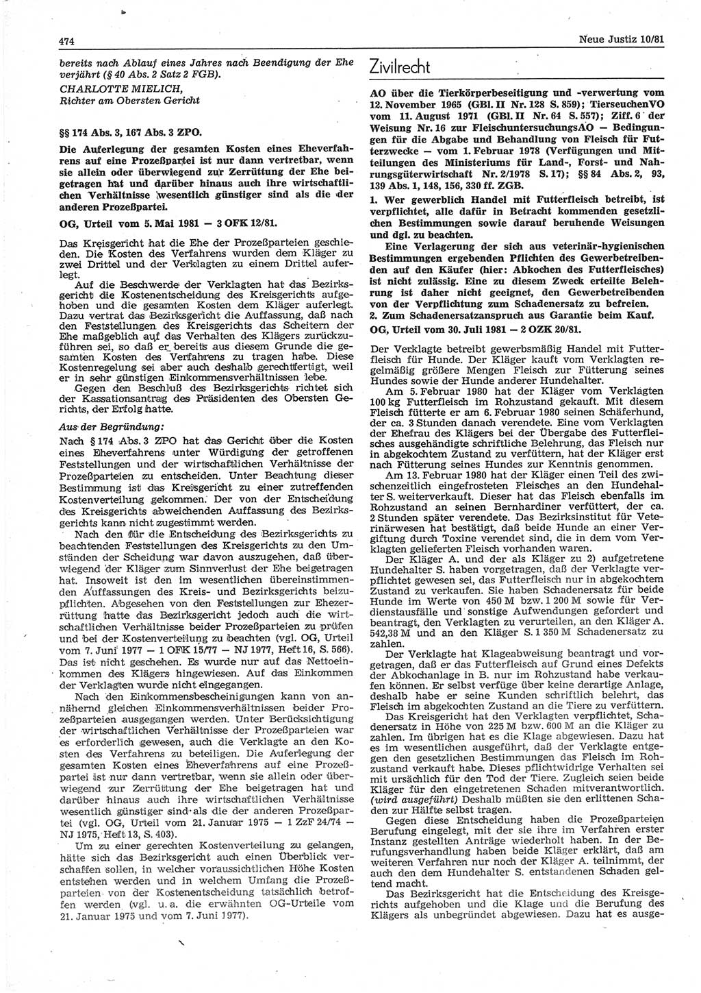 Neue Justiz (NJ), Zeitschrift für sozialistisches Recht und Gesetzlichkeit [Deutsche Demokratische Republik (DDR)], 35. Jahrgang 1981, Seite 474 (NJ DDR 1981, S. 474)