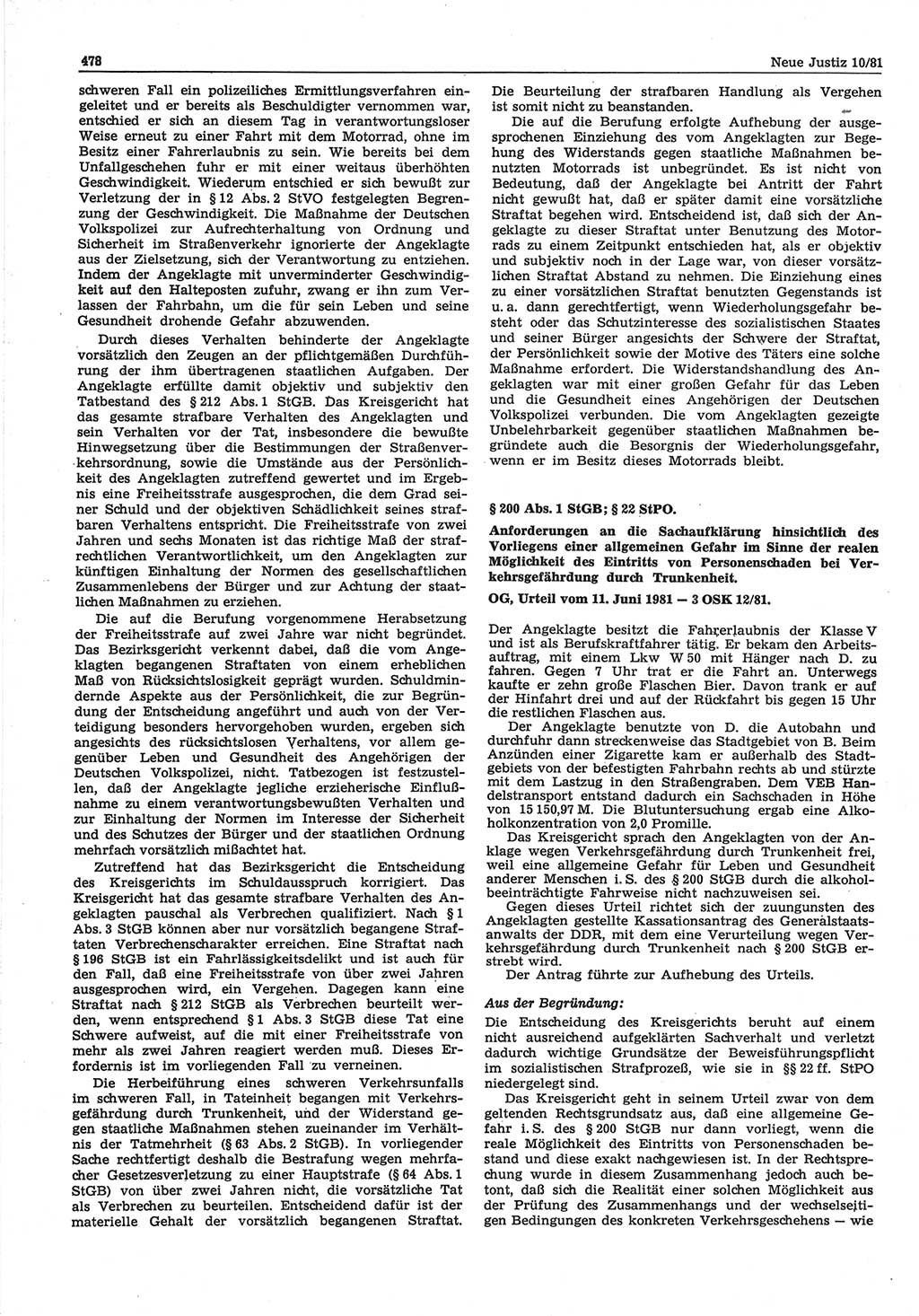 Neue Justiz (NJ), Zeitschrift für sozialistisches Recht und Gesetzlichkeit [Deutsche Demokratische Republik (DDR)], 35. Jahrgang 1981, Seite 478 (NJ DDR 1981, S. 478)