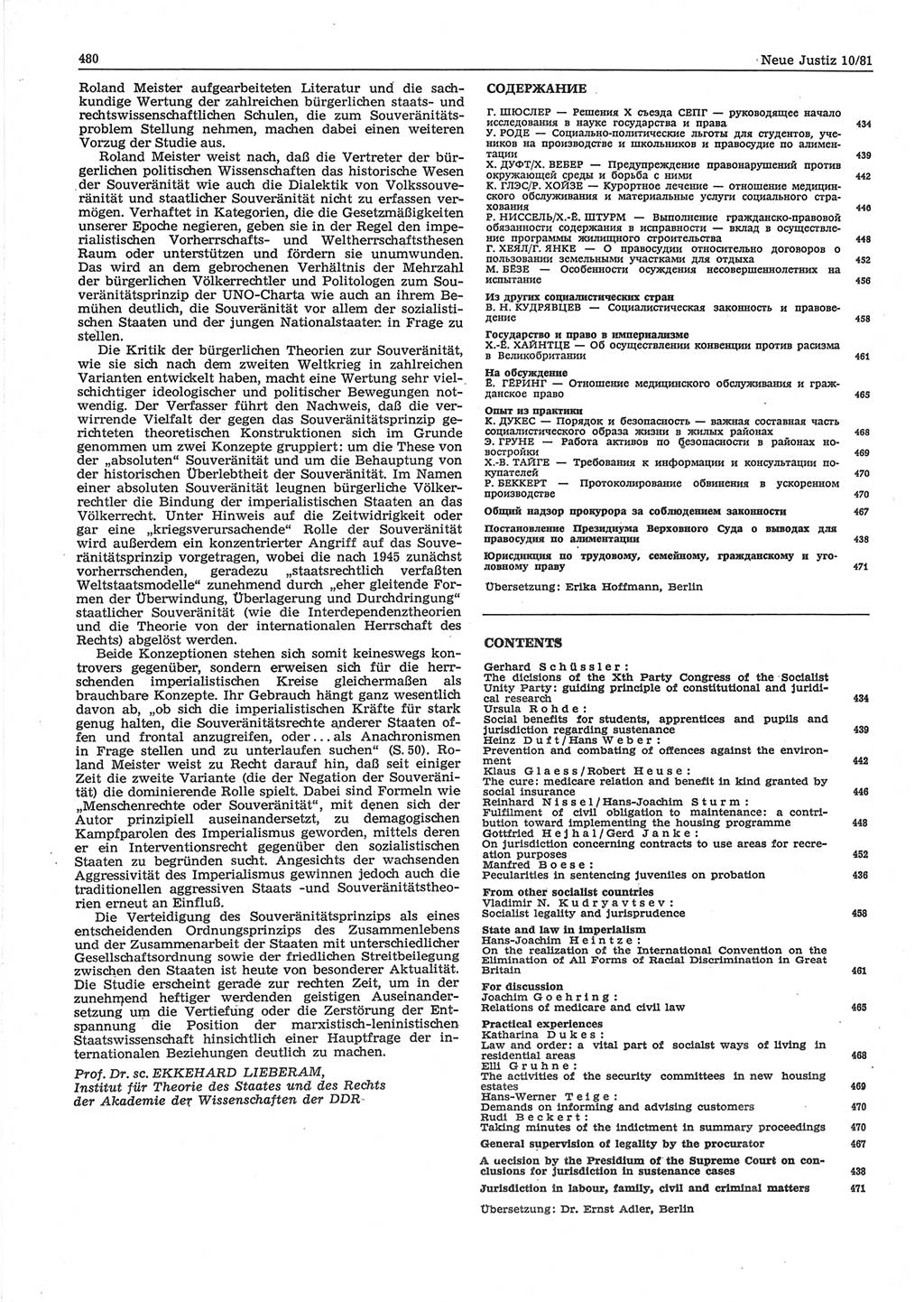 Neue Justiz (NJ), Zeitschrift für sozialistisches Recht und Gesetzlichkeit [Deutsche Demokratische Republik (DDR)], 35. Jahrgang 1981, Seite 480 (NJ DDR 1981, S. 480)