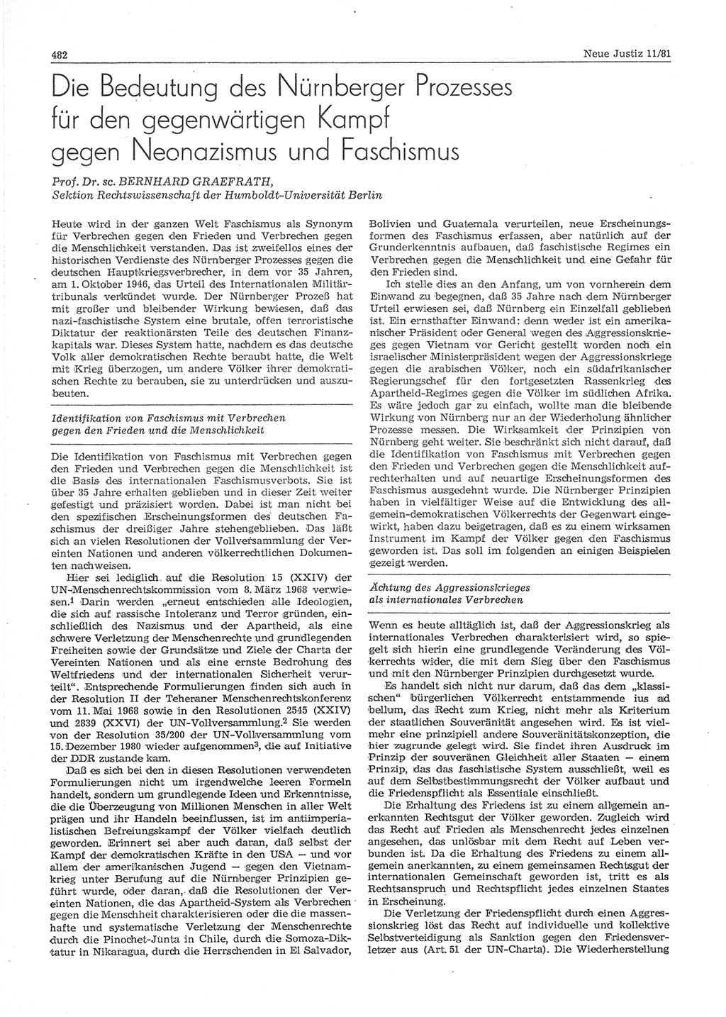 Neue Justiz (NJ), Zeitschrift für sozialistisches Recht und Gesetzlichkeit [Deutsche Demokratische Republik (DDR)], 35. Jahrgang 1981, Seite 482 (NJ DDR 1981, S. 482)